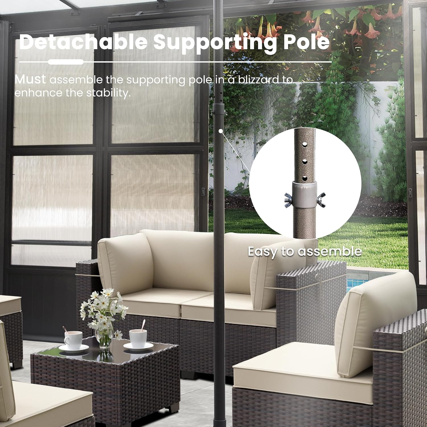 Domi Wall Mounted Sunroom 12x14FT, Wall Solarium with Aluminum PC Sloping Roof, Detachable PC Screen House, Lockable Sliding Front and Side Doors, Outdoor Lean-to Gazebo, Sun Room for Deck Patio