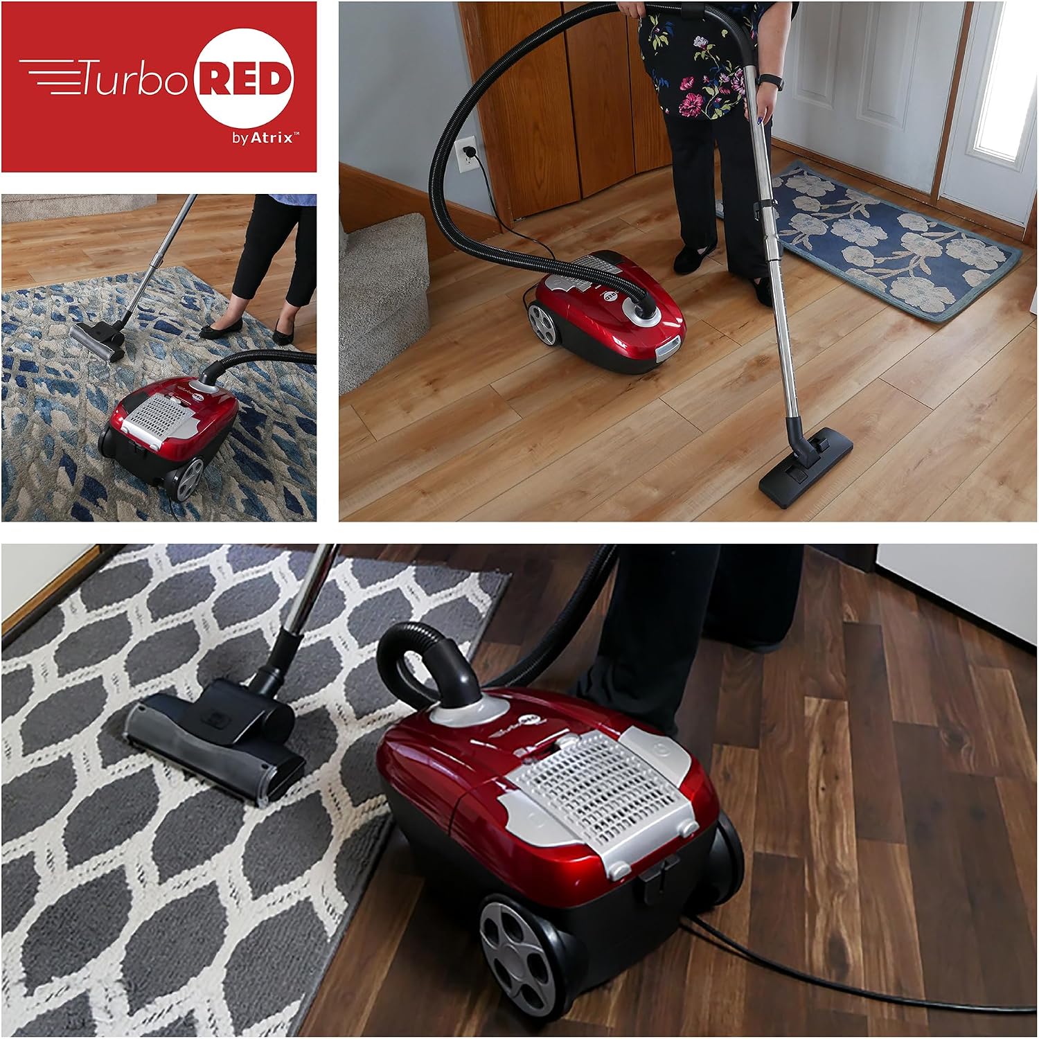 Atrix Turbo Red AHC-1 HEPA Canister Vacuum Cleaner – Powerful 1,400W Variable Speed Motor, Lightweight 6-Quart Bag Design, 3-Stage Filtration, Telescopic Wand, Full Bag Indicator & Accessory Kit