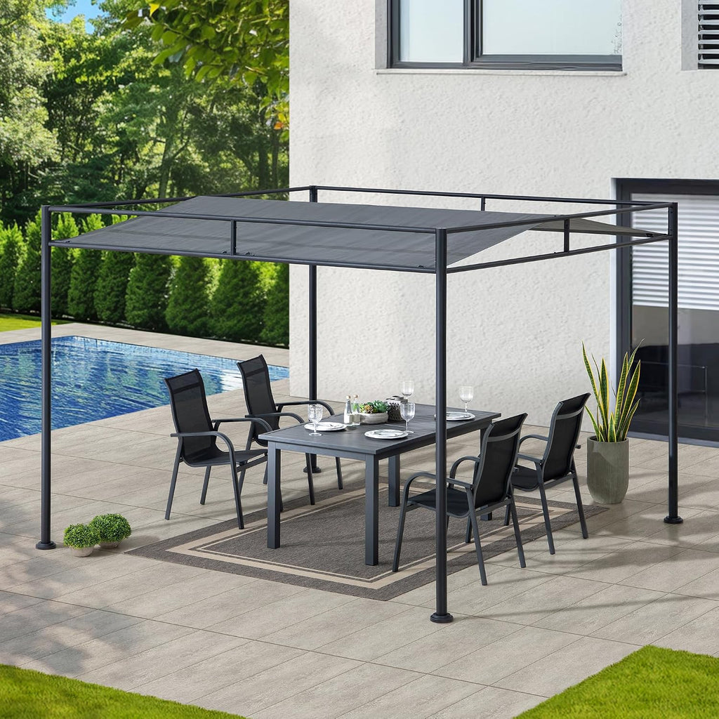 SUNJOY 10' x 10' Outdoor Pergola, Darkeford Metal Pergola with Black Sling Fabric Sun Shade Canopy for Outdoor Patio, Garden,Yard, Deck, Entertaining