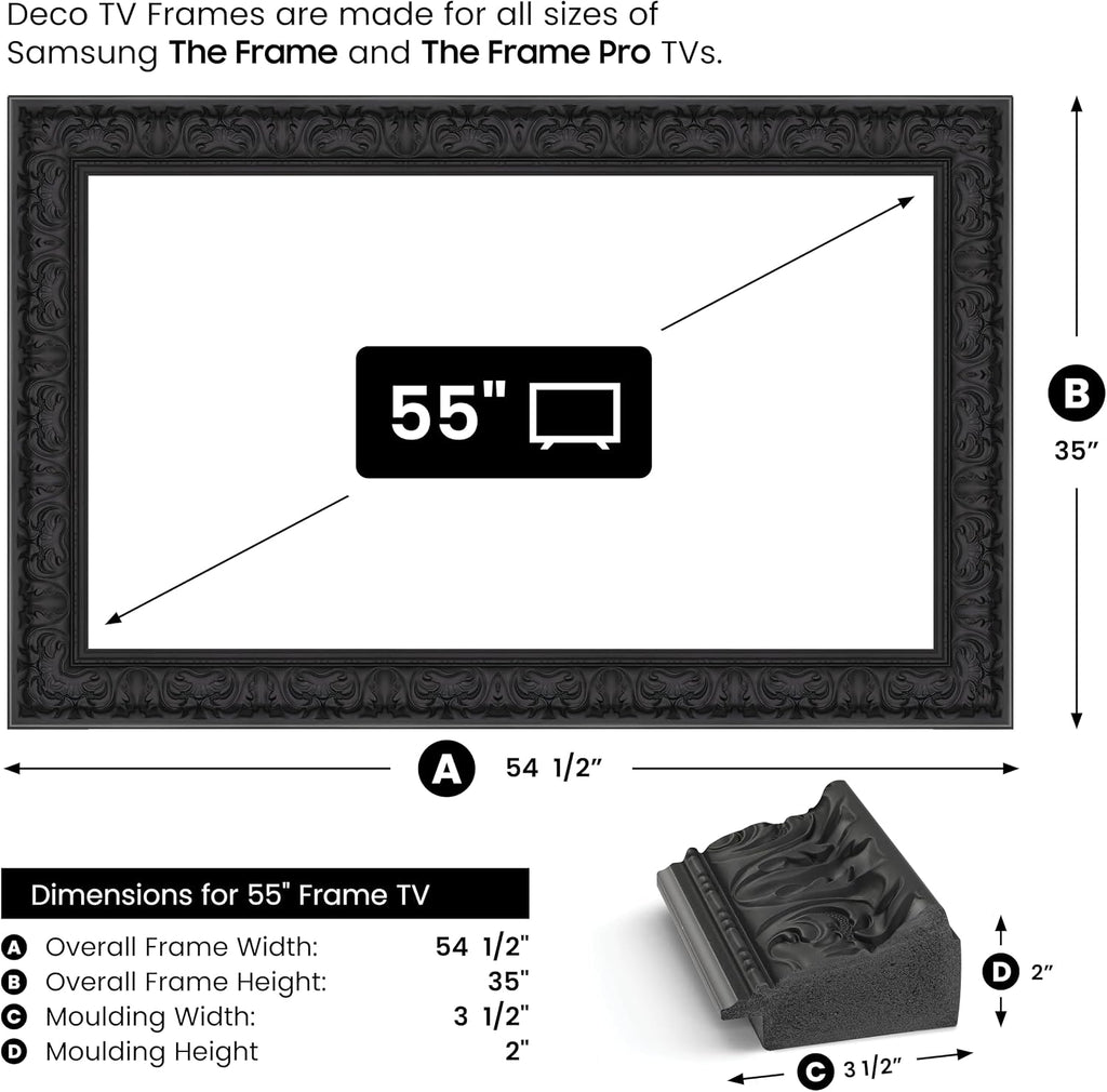 Tuscan Matte Black 55' Premiere Deco TV Frame - Compatible ONLY with Samsung The Frame TVs (Fits 2021-2026, LS03A, LS03B, LS03C, LS03D, LS03FA)