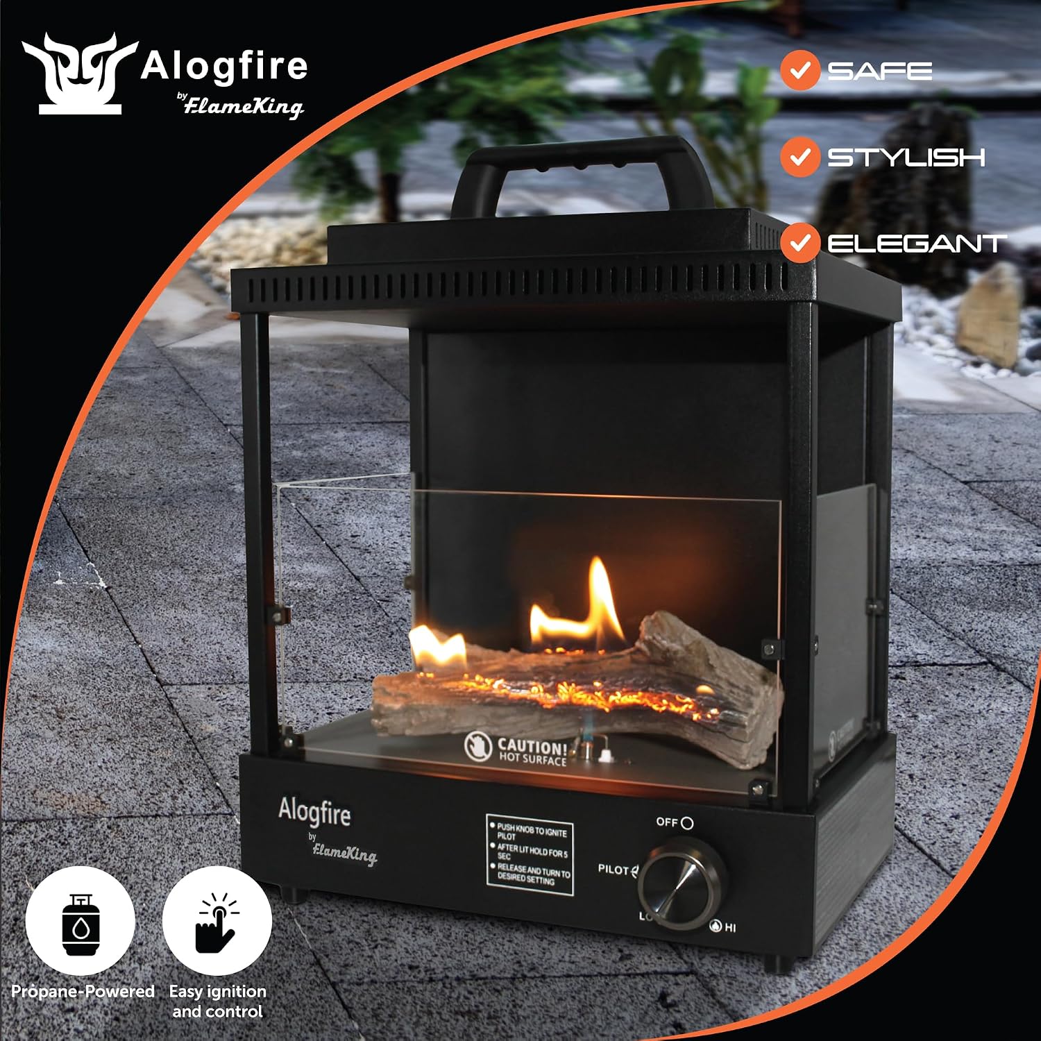 Flame King ALOGFIRE Propane Ambiance Log Fireplace Heater, Clean and Smokeless Dancing Flames, Indoor and Outdoor Use, for Campers, Patios, and Workshops