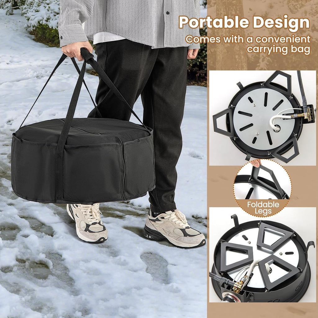 Tangkula 17 Inch Tabletop Propane Fire Pit, 58,000 BTU Gas Firepit with Folding Legs & Removable Grill, Carrying Bag, Lava Rocks & Tank Seat Included, Portable Fire Bowl for Backyard, Camping