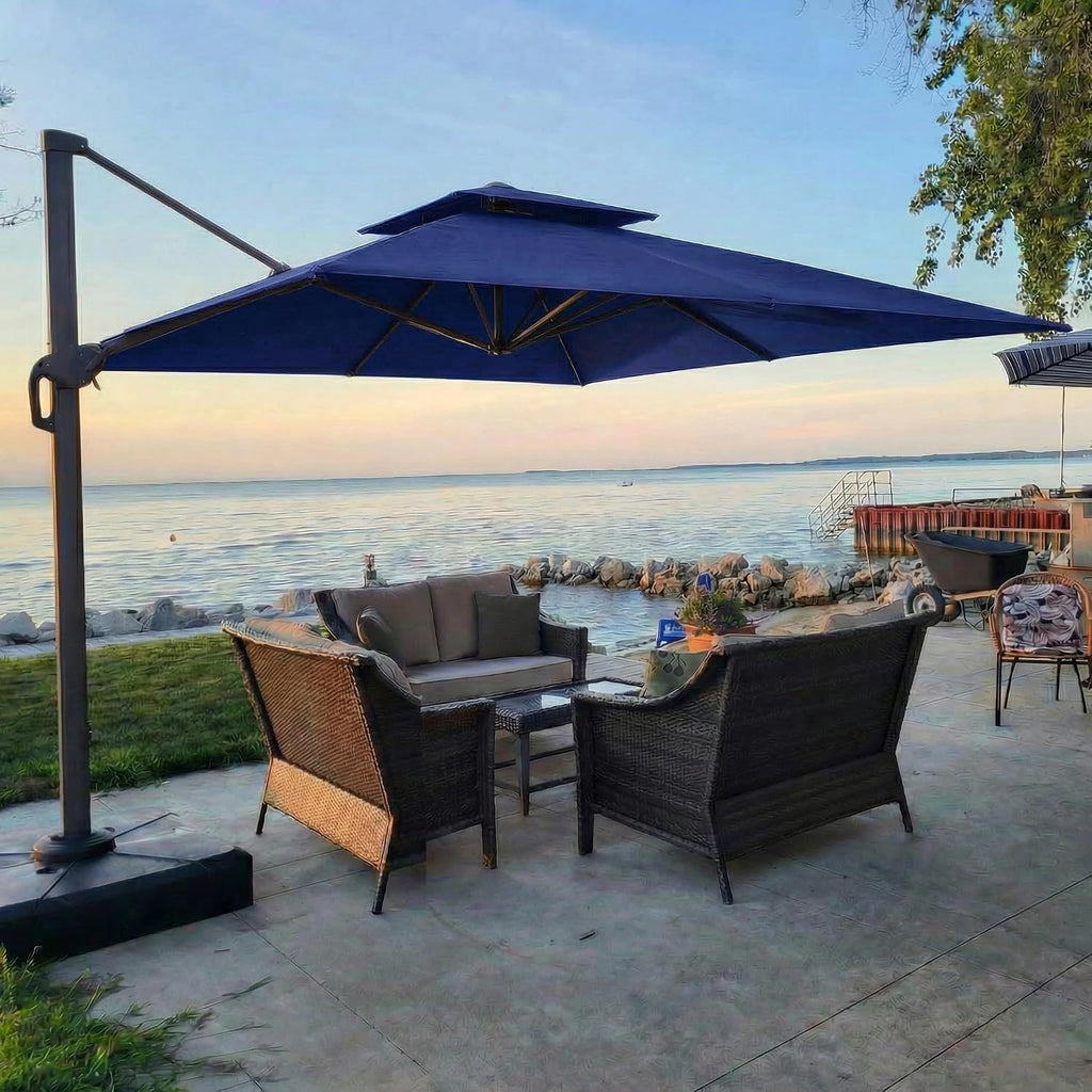 Hoteel 10ft Patio Umbrella Heavy Duty Aluminum Windproof & Shade Provision Outdoor Cantilever Double Top Offset Large Umbrella with 360°Rotation for Patio Pool Deck Gazebo, Dark Blue