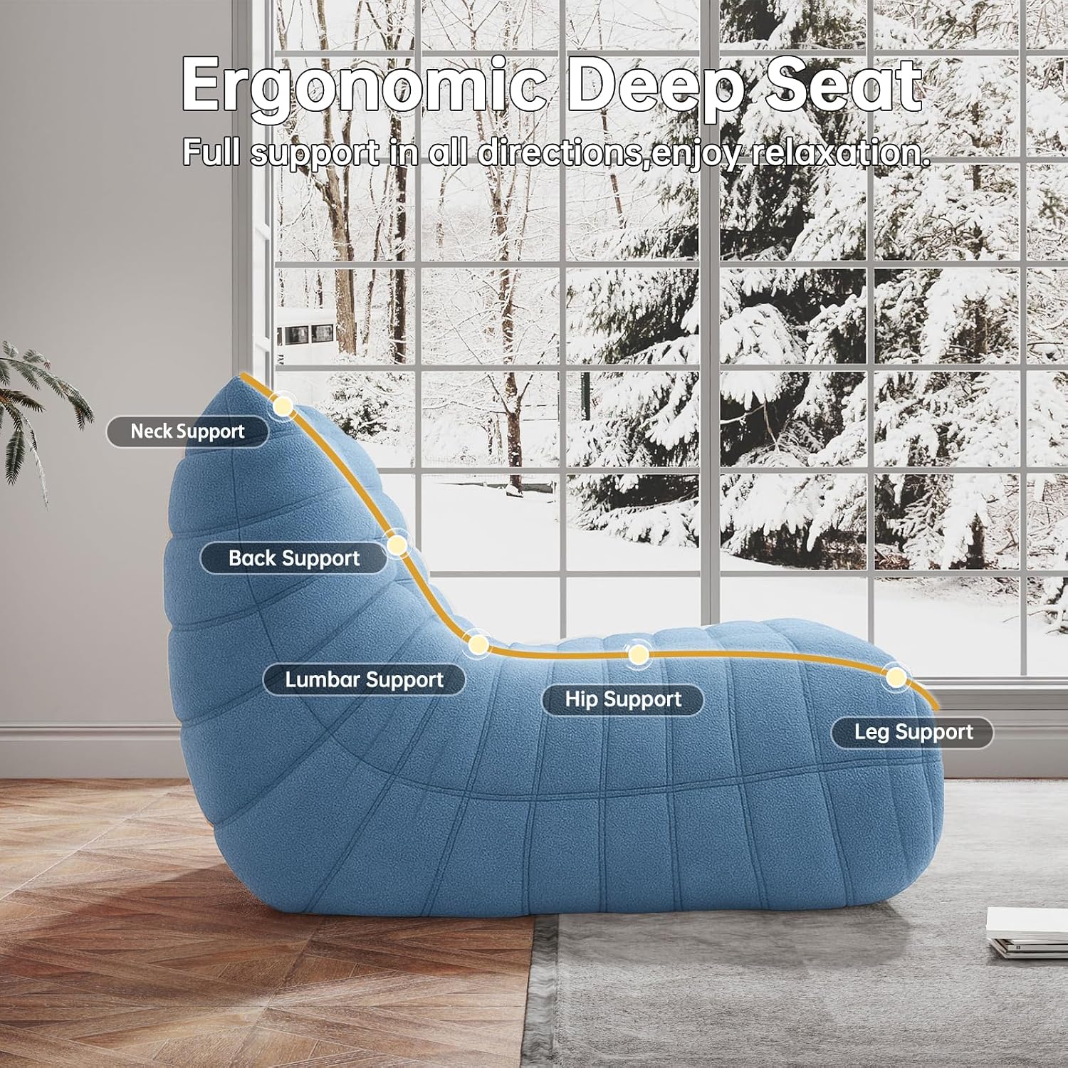 WHGBJA Memory Foam Bean Bag Chair for Adults, Teddy Material Beanbag Sofa with Filler, Cozy Floor Lounge Seat for Living Room, Bedroom, Dorm, Office