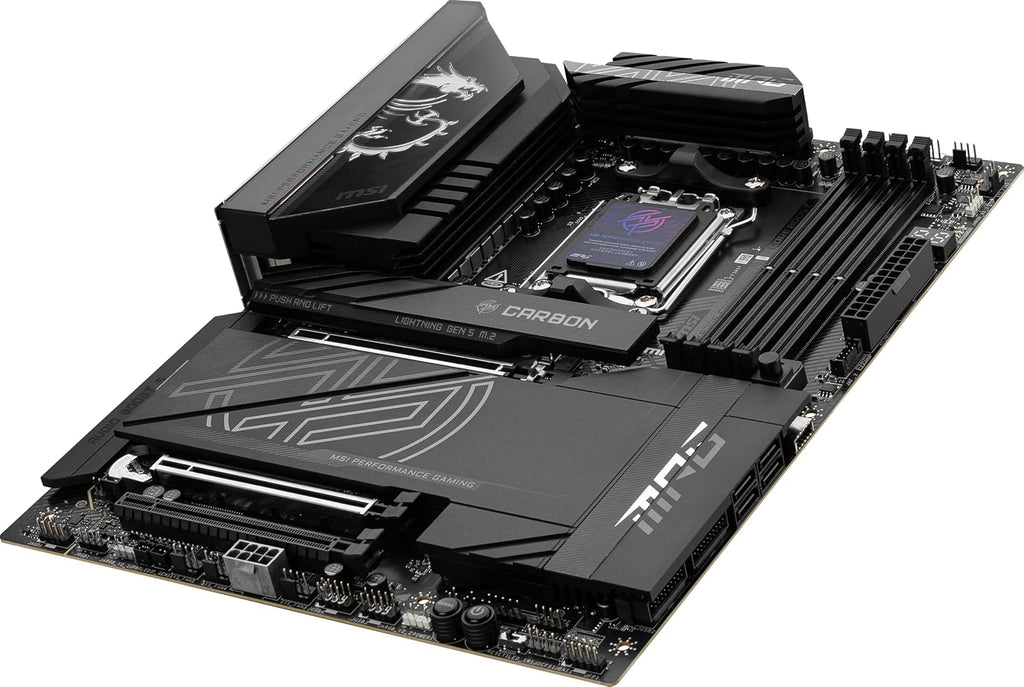 MSI MPG X870E Carbon WiFi Gaming Motherboard (AMD Ryzen 9000/8000/7000 Series Processors, AM5, DDR5, PCIe 5.0, M.2 Gen5, SATA 6Gb/s, USB 40Gbps, HDMI, Wi-Fi 7, Bluetooth 5.4, 5Gbps LAN, ATX)