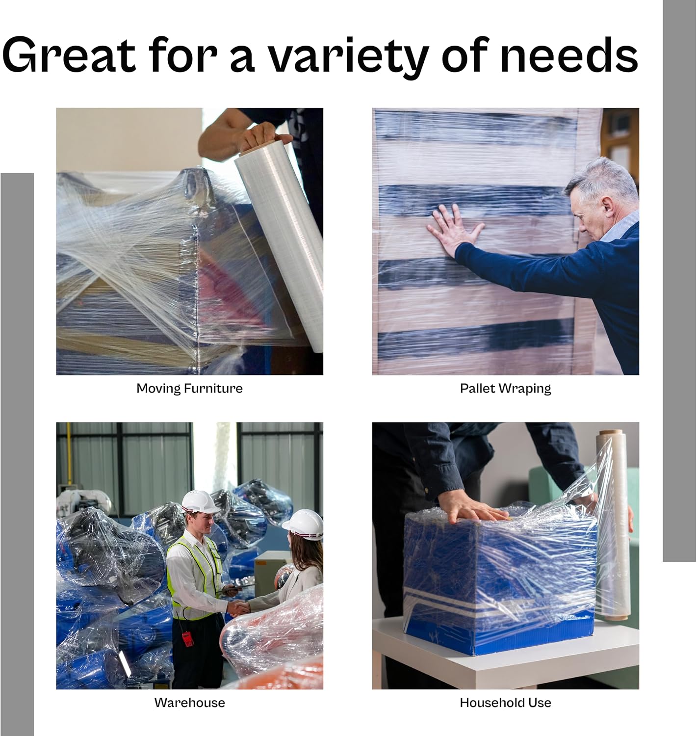 PSBM Stretch Wrap, 8 Rolls 12 Inch x 1500 Feet 90 Gauge Heavy Duty up to 800% Ultimate Stretch Clear Plastic Wrap Industrial Strength Shrink Film for Moving, Packing & Shipping
