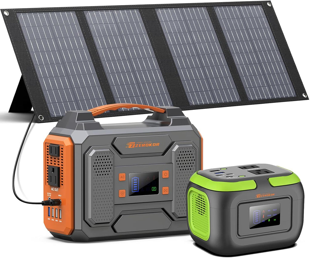 Portable Power Station with Foldable 40W Solar Panel, 300W Solar Powered Generator with Panels,110V AC Outlet Camping Solar Power Bank Generators Battery Pack for Laptop Home RV Outdoor Power Outage