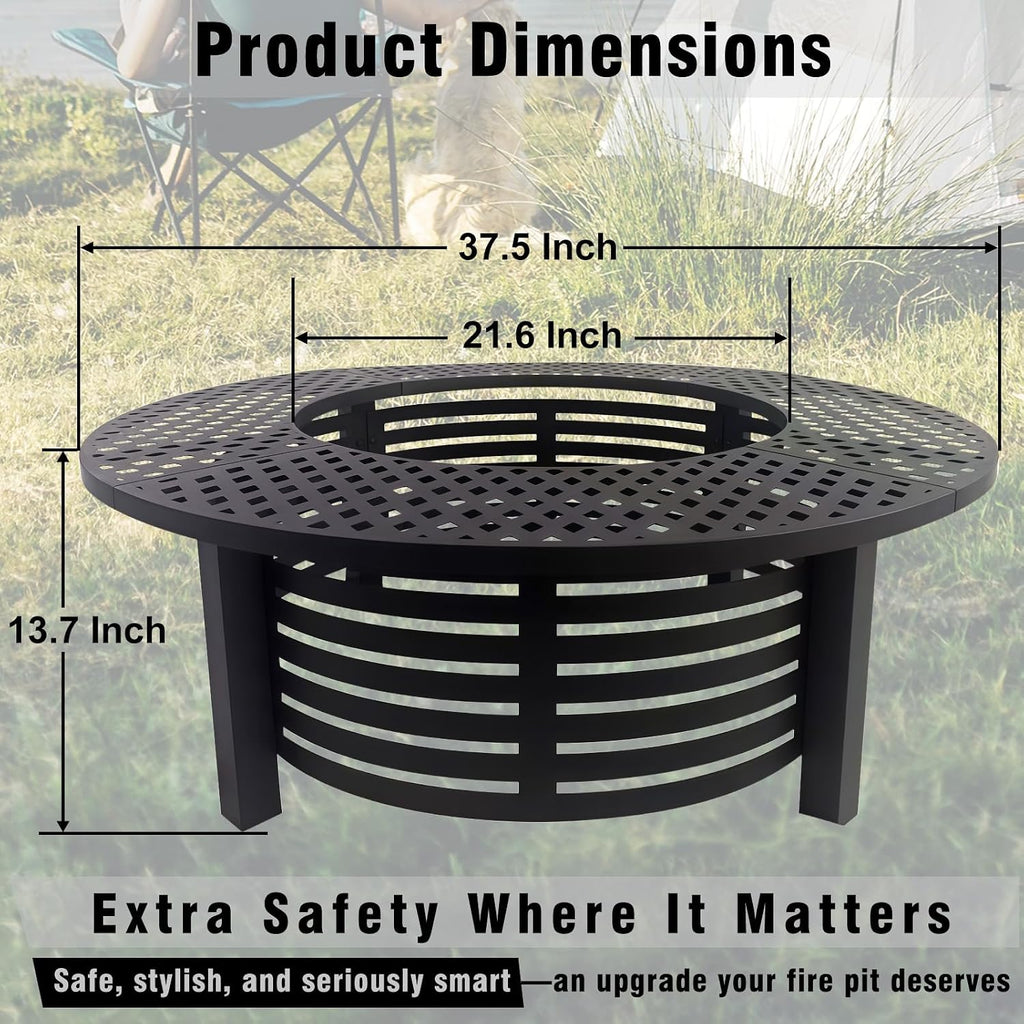 Fire Pit Surround Tabletop for Solo Stove Bonfire, 37.5'' Diameter Outdoor Steel Table with Extra Protective Layer, Expands Usable Space, 21.6'' Inner Diameter Fits 19–21'' Fire Pits
