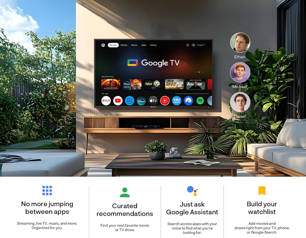 SYLVOX Outdoor TV with Rolling Stand, 75 inch 120Hz 4K Smart TVs, Weatherproof & IP55 Waterproof, Compatible with Google & Dolby Atmos, HDMI 2.1 & USB 3.0, 1000 Nits Outside TV for Gaming