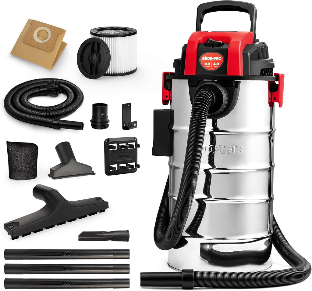 Shop-Vac 6 Gallon 4.0 Peak HP Wet/Dry Vacuum, Wall Mountable Compact Shop Vacuum with Up to 20 ft Extra Long Hose & Accessories - Ideal for Jobsite, Garages, Car & Workshops