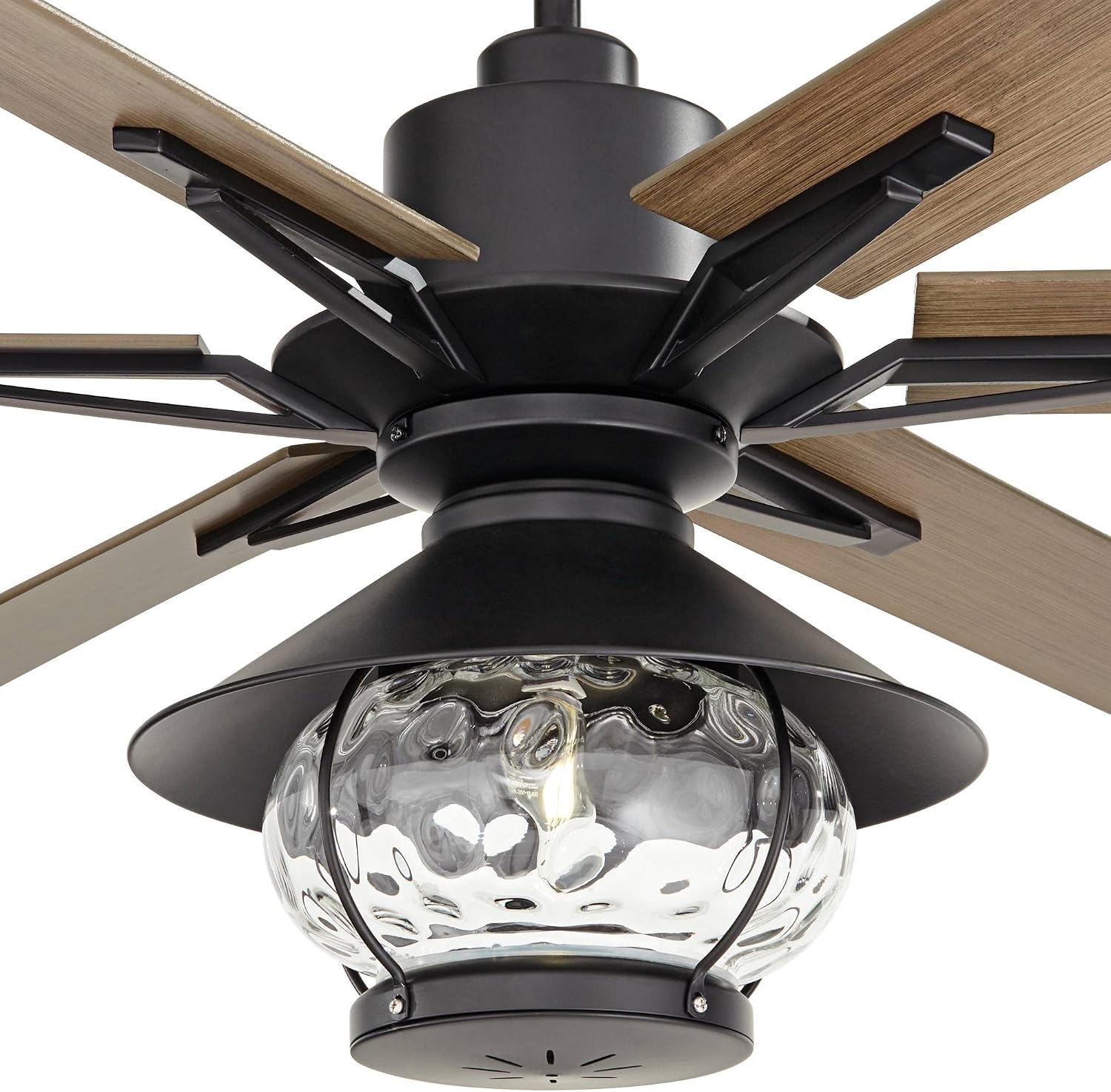 Casa Vieja 60' Expedition Modern Outdoor Ceiling Fan with LED Light Remote Control Matte Black Oak Wood Lantern Shade Damp Rated for Patio Exterior House Home Porch Gazebo Garage Barn