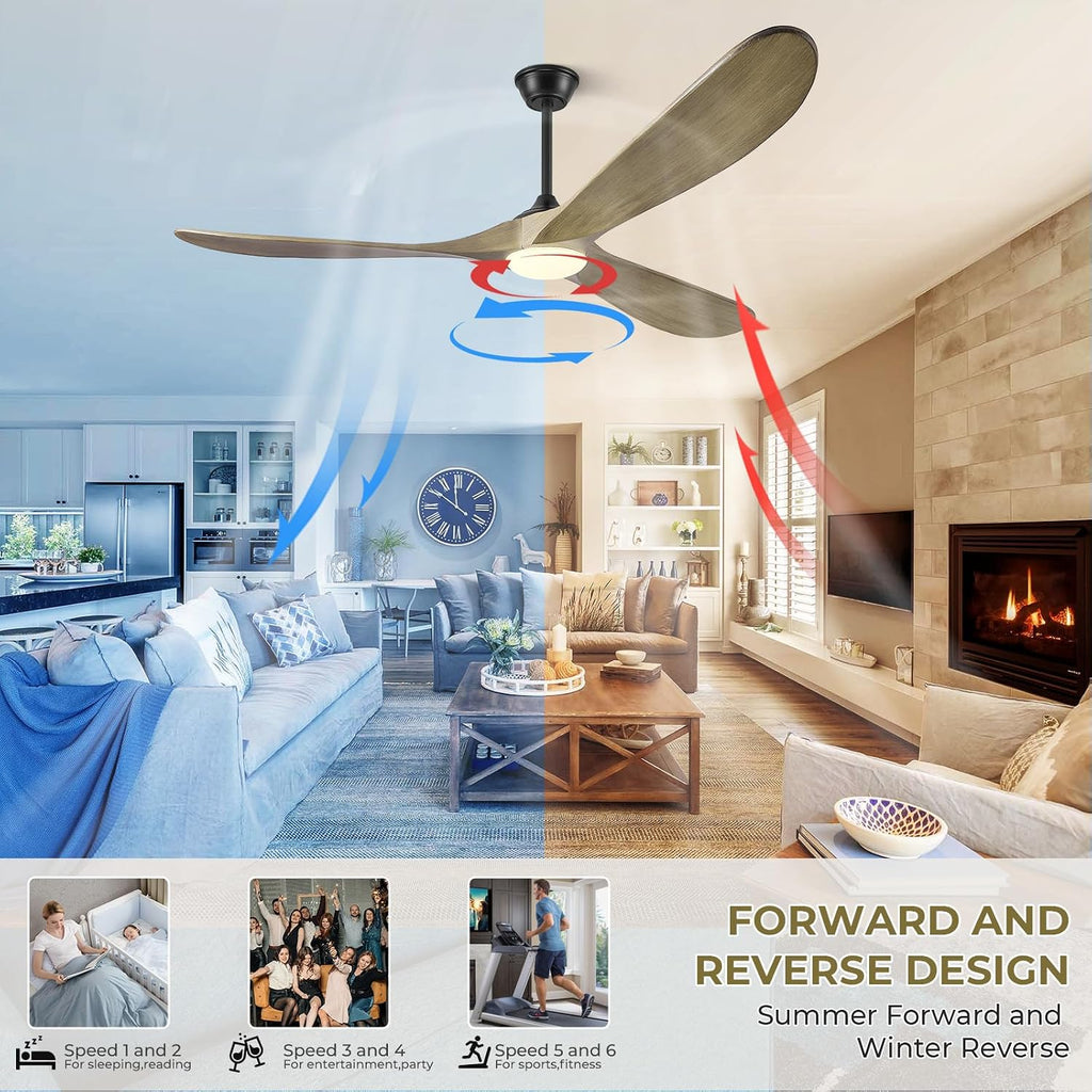 72' Ceiling Fans with Lights and Remote Control, Outdoor Ceiling Fan with Lights High CFM Quiet 3 Blade Wood Walnut Ceiling Fan,Bronze Gray