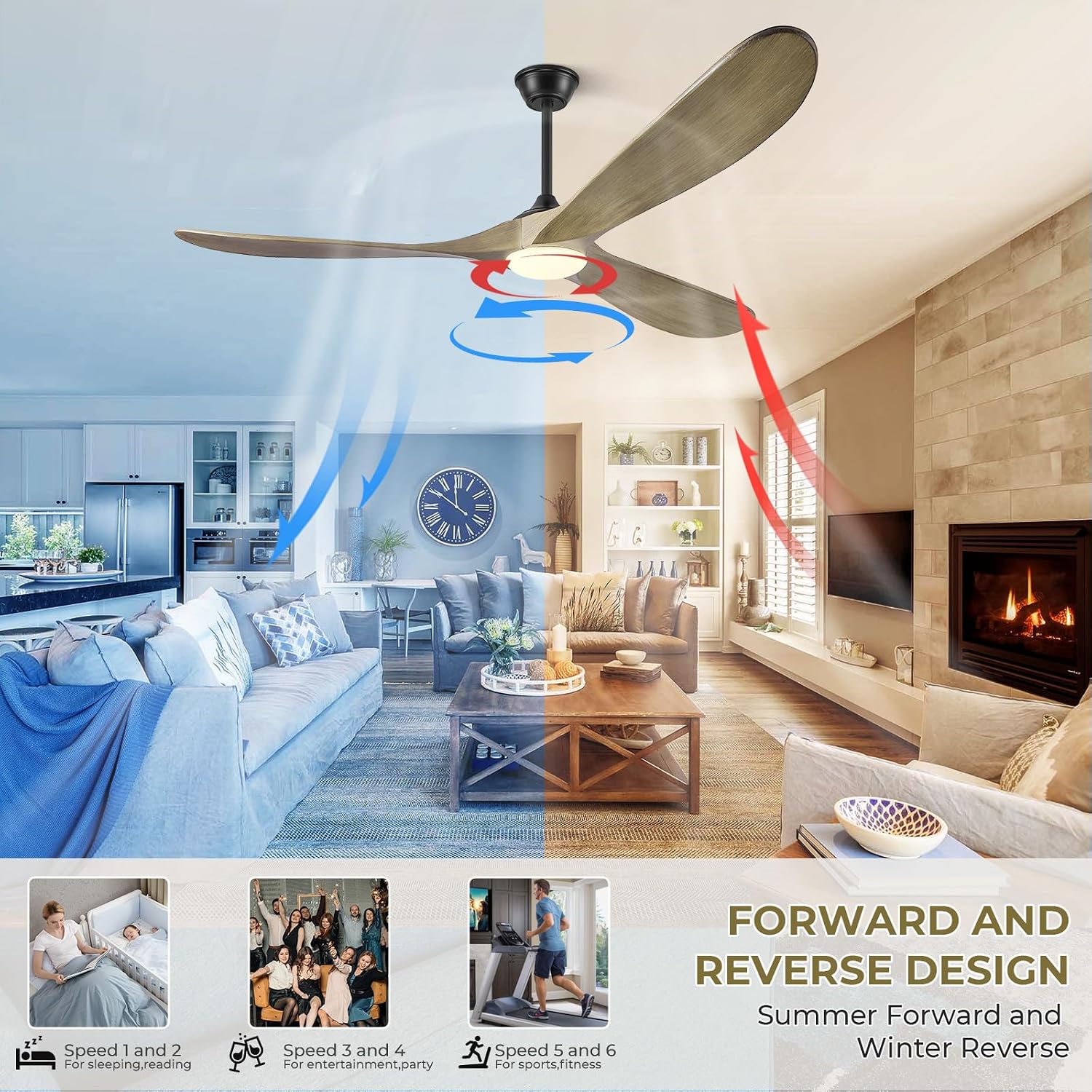 72' Ceiling Fans with Lights and Remote Control, Outdoor Ceiling Fan with Lights High CFM Quiet 3 Blade Wood Walnut Ceiling Fan,Bronze Gray