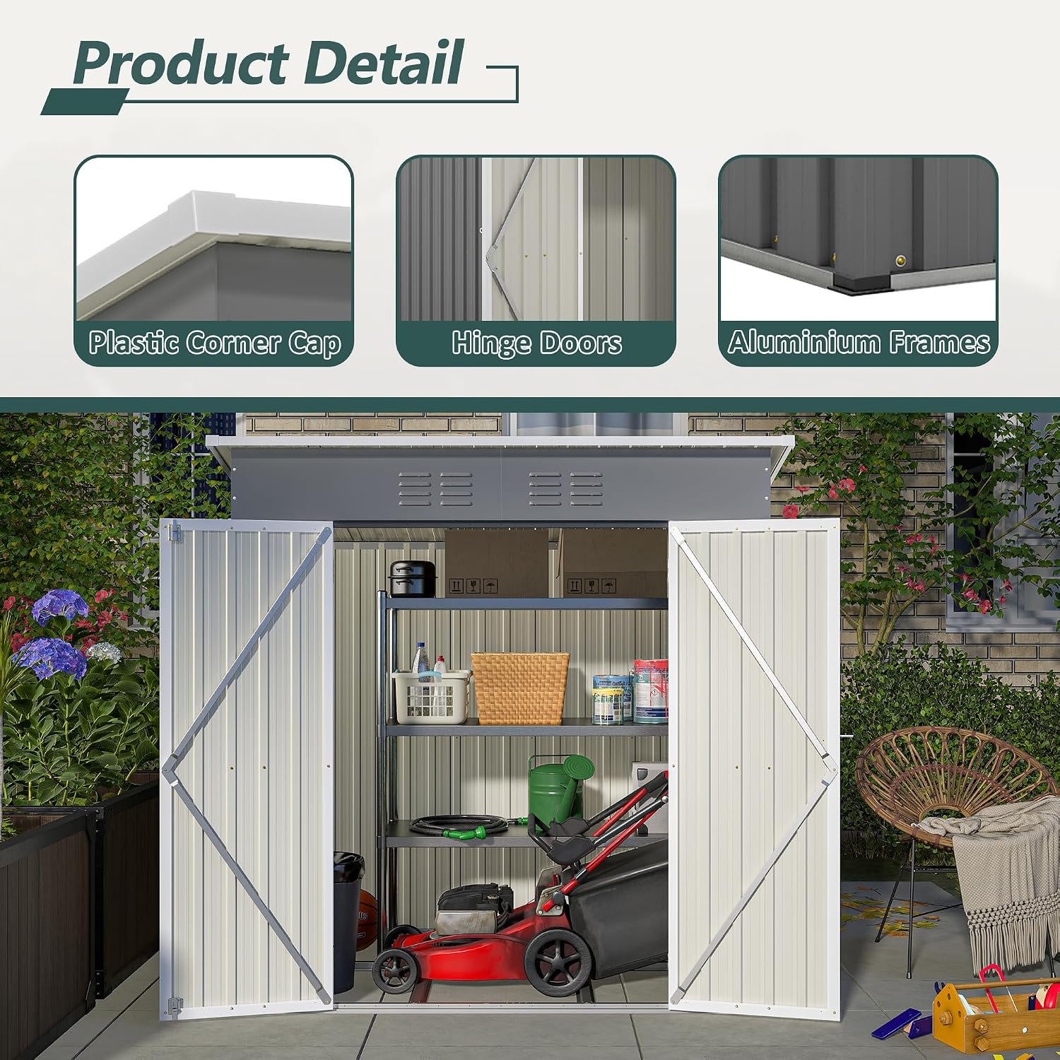 6x4 FT Shed Outdoor Storage Metal Large Garden Tool Sheds with Lockable Doors Floor Frame Shed-Roof Waterproof Steel Utility Equipment Sheds for Backyard Patio Lawn Poolside, Grey