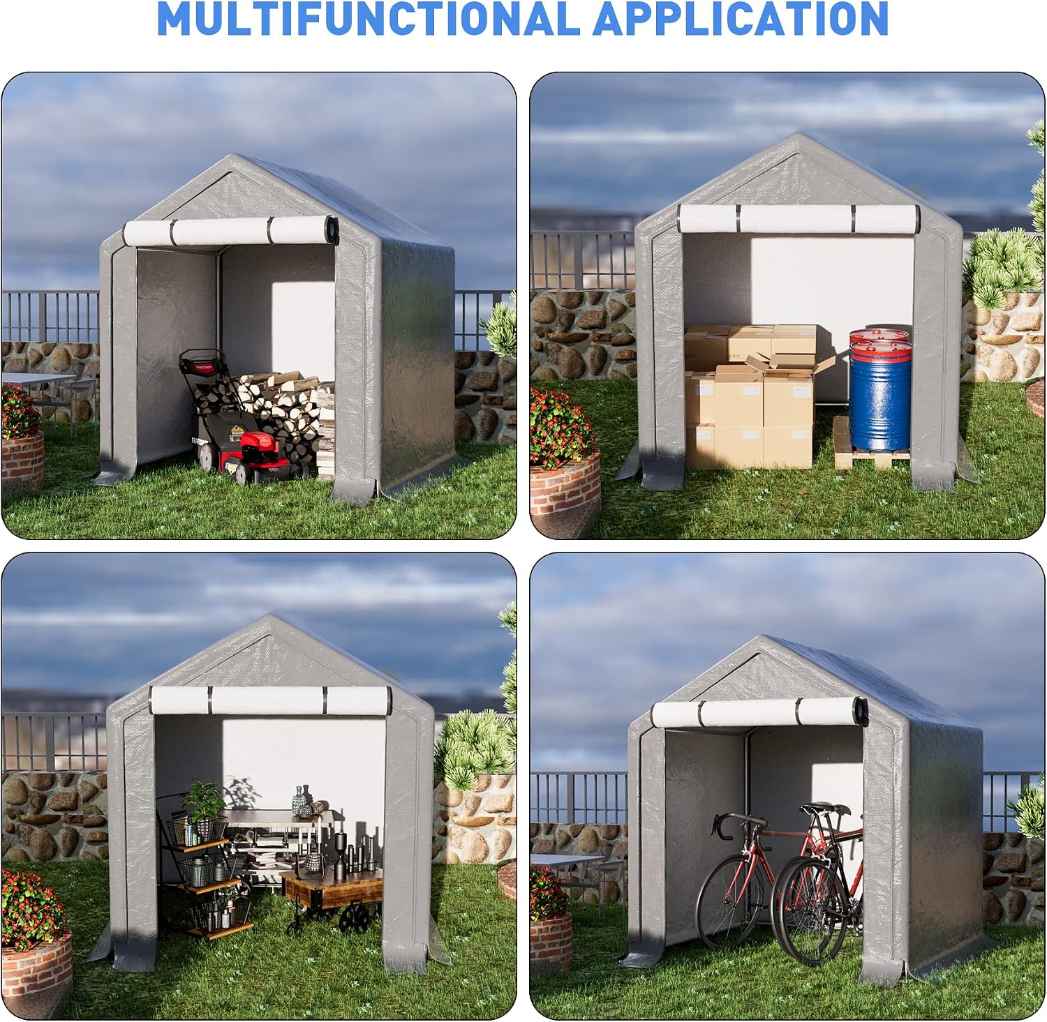 Outdoor Storage Shelter, 6x6 ft Portable Shed with Roll up Zipper Door, Waterproof and UV Resistant Anti-Snow, Heavy Duty Carport for Storing Garden Tools, Outdoor Equipment