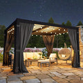Kiss the Water 10'x12' Louvered Pergola with Privacy Curtains & Netting, Heavy-Duty Metal Hardtop Gazebo with Adjustable Roof and Gutter System, Metal Outdoor Pergola for Deck, Garden, Dark Gray