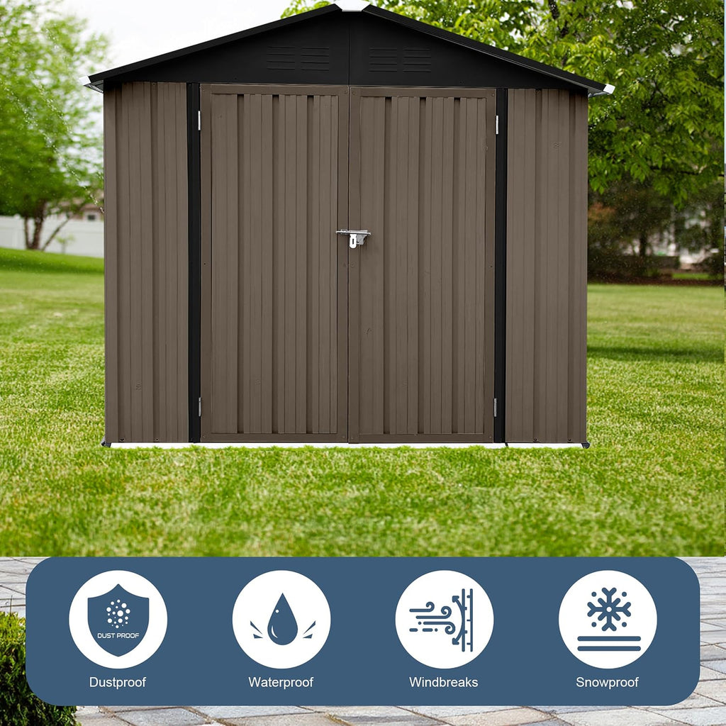 Shed with Windows,Large Metal Outdoor Storage Shed, Lockable Tool Storage shed, Steel Garden shed, Suitable for Backyard, Terrace, and Poolside (Grey, 8FTx4FT)