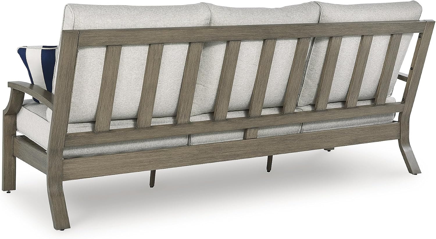 Signature Design by Ashley Rainier Ranch Casual Nuvella Weather Resistant Fabric, Outdoor Sofa with Cushion and 4 Accent Pillows, Light Brown & Light Gray