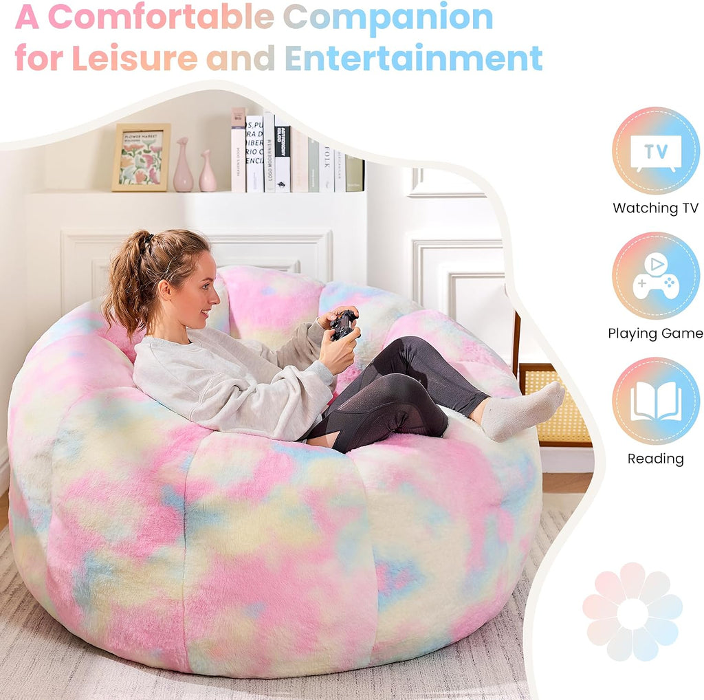 Tie-Dye Flower Floor Lounger, 3.5 ft Plush Memory Foam Bean Bag Chair for Teens, Fluffy Aesthetic Room Decor and Cozy Seating for Teen Bedroom and Dorm, Pink