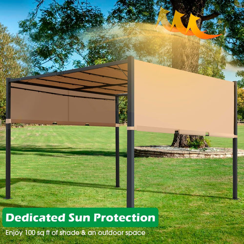 10'x10' FT Heavy-Duty Outdoor Pergola Aluminum Pergola with Retractable Sun Shade Canopy and Solar LED Lights, for Garden, Deck, and Backyard (TAN)
