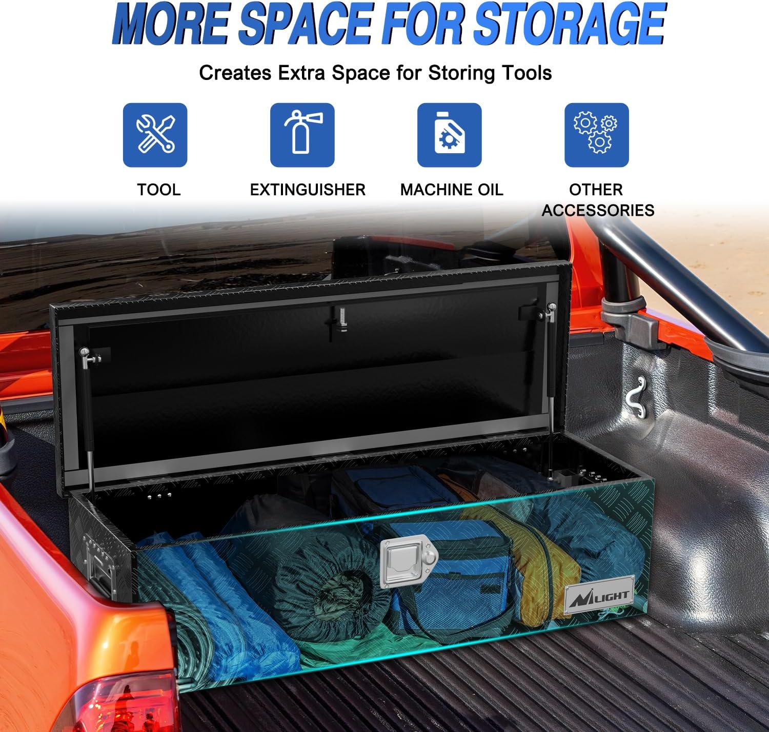 Nilight 39 Inch Truck Tool Box Heavy Duty Aluminum Stripes Plated Pick Up Truck Bed Toolboxes 39'x13'x10' Waterproof Storage Organizer for Bed of Truck RV Trailer with Side Handle Lock Keys, Black