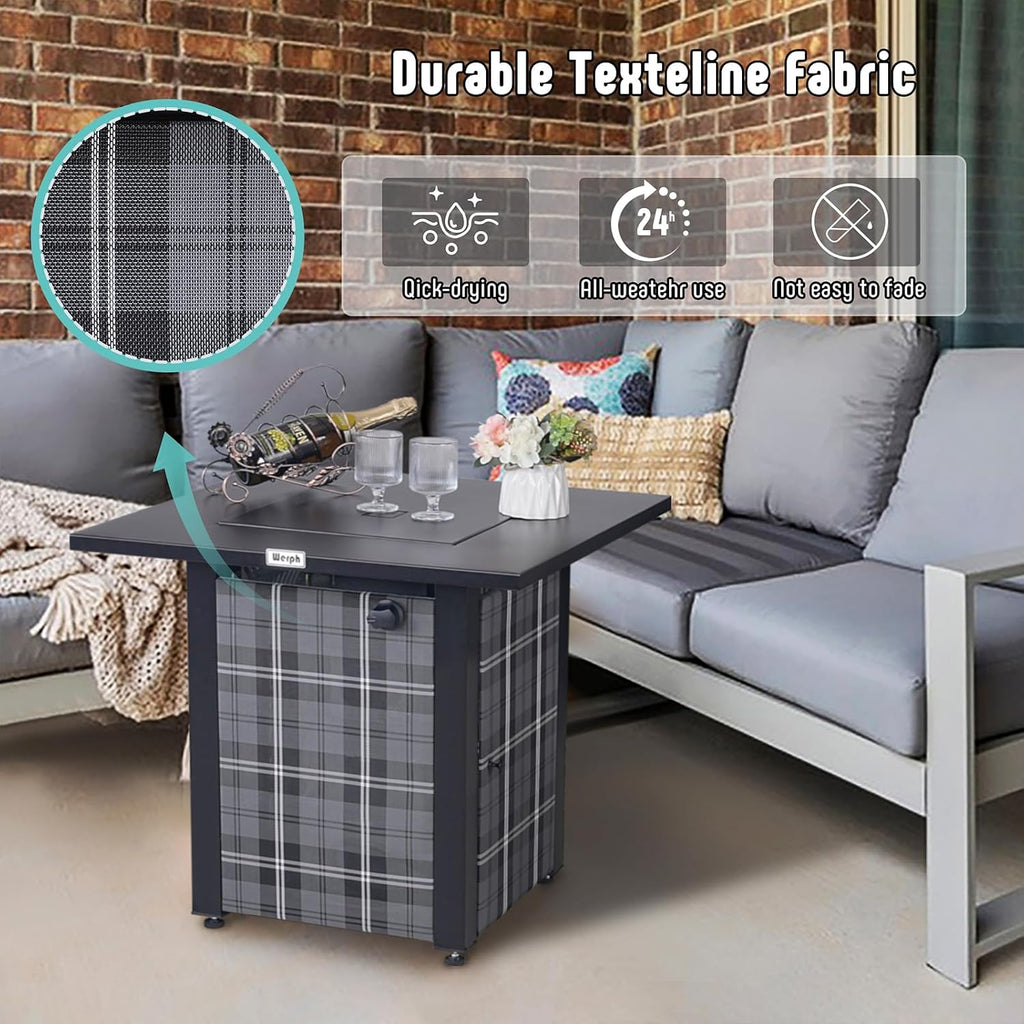 Werph 28 in Propane Fire Pit Table, ETL-Certified Fire Table with Lava Rocks for Patio Deck Garden Courtyard, 50,000 BTU Square Fire Pit Table with Lid, Black