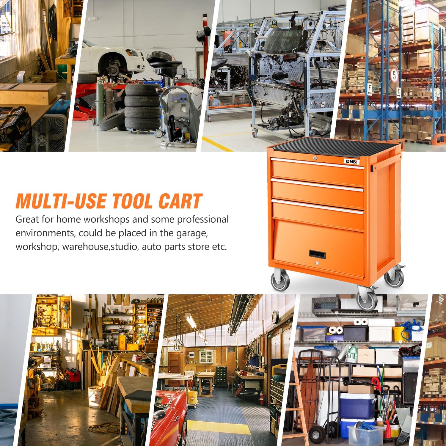 DNA Motoring 3-Drawer Rolling Tools Chest, Rolling Tool Storage Cabinet, Heavy Duty Mechanic Tool Cart, Trolley Organizer for Garage, Warehouse, Workshop, Orange, TOOLS-00400