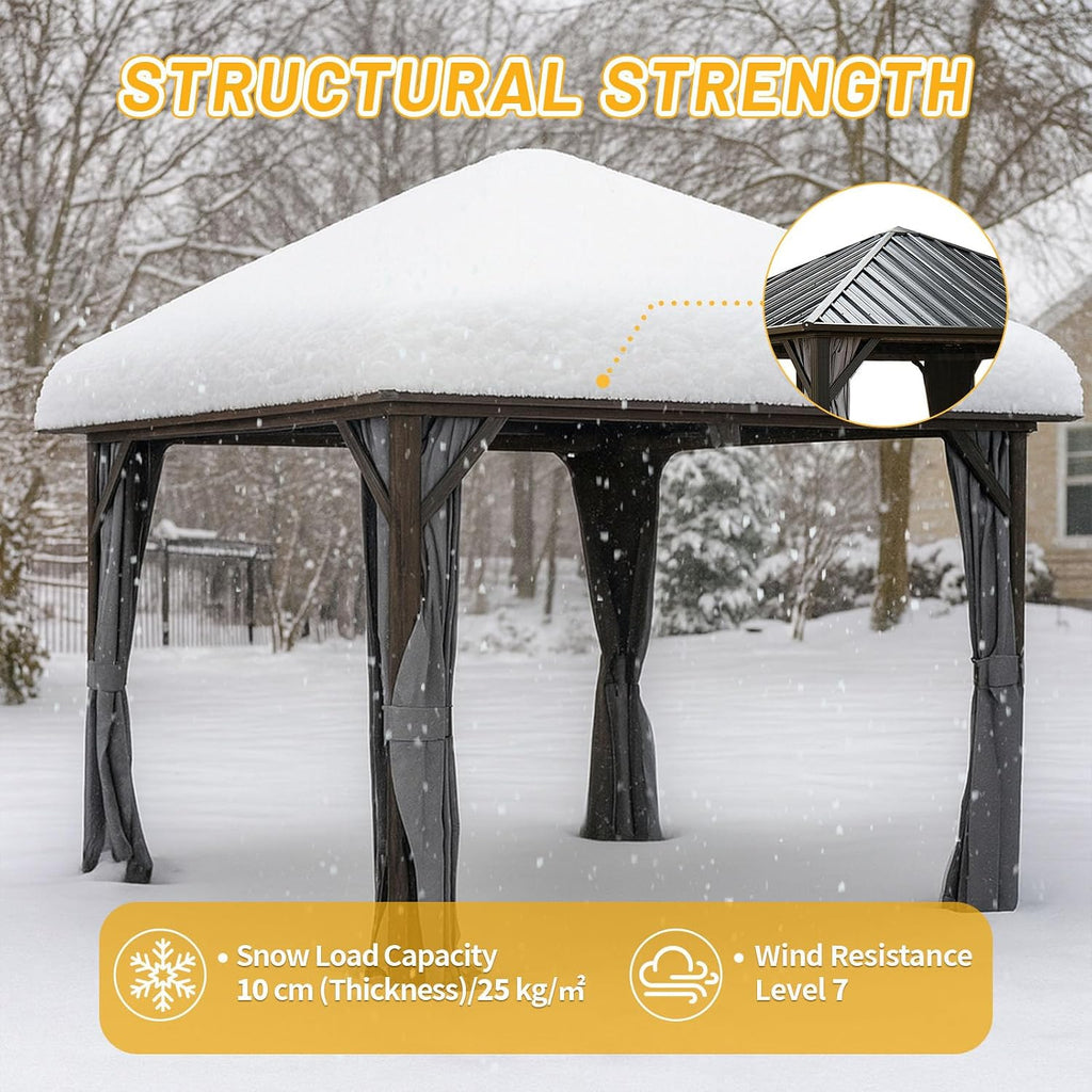 10x10 Hardtop Aluminum Gazebo, Outdoor Metal Gazebo with Netting & Curtains - Heavy Duty Iron Roof for Patios, Waterproof & Snow Load Resistant (Single Hardtop Gazebo)