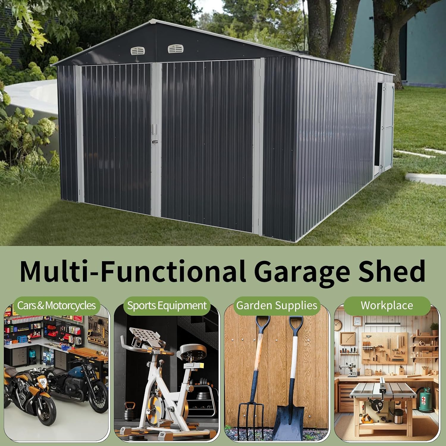 Shed and Outdoor Storage Large 20X13ft, Metal Garage with Window, for Truck, Car, Lawnmower