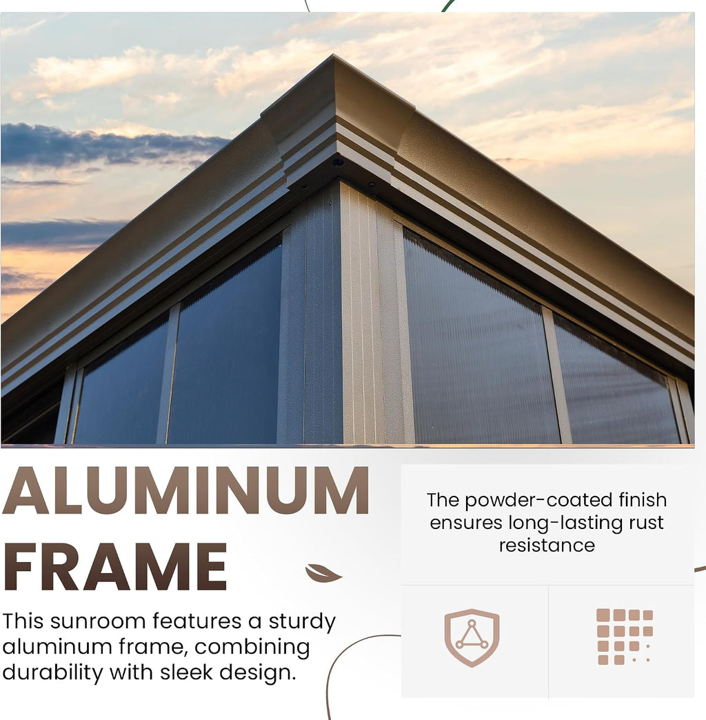 EROMMY 12' X 24' Hardtop Sunroom, Galvanized Steel Double Roof Gazebo Solarium with Detachable Windows & Lockable Doors, All-Weather Sun Room for Patio Deck Backyard