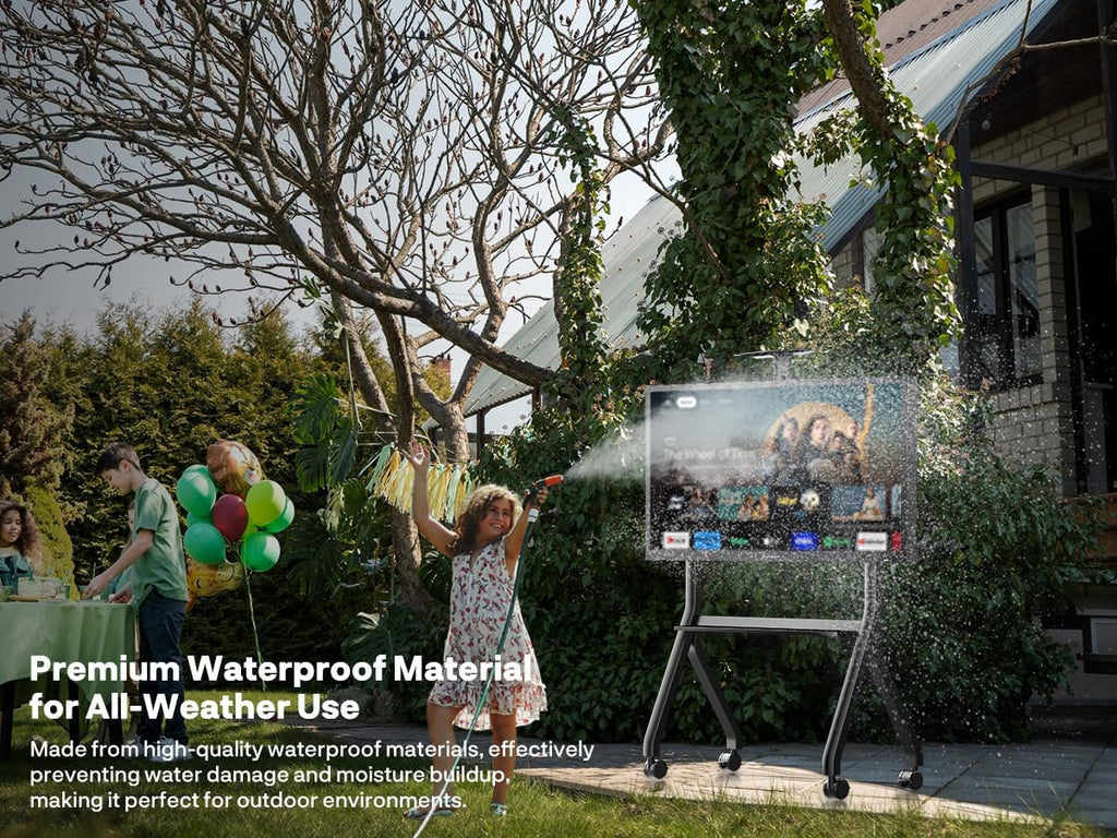 SYLVOX Deck Pro 2.0 43' Outdoor TV Bundle with Rolling Cart Stand – 1000 Nits, 4K UHD, IP55 Waterproof, Dolby Atmos, Google TV, Partial Sun Ready, Mobile Outdoor Entertainment
