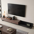 Telescoping TV Cabinet, 70.9 to 110.2 Inch Entertainment Center, Fits 85 Inch TV with 3 Drawer Media Cabinet, Walnut + Matte Black, Modern Living Room Bedroom Organizer