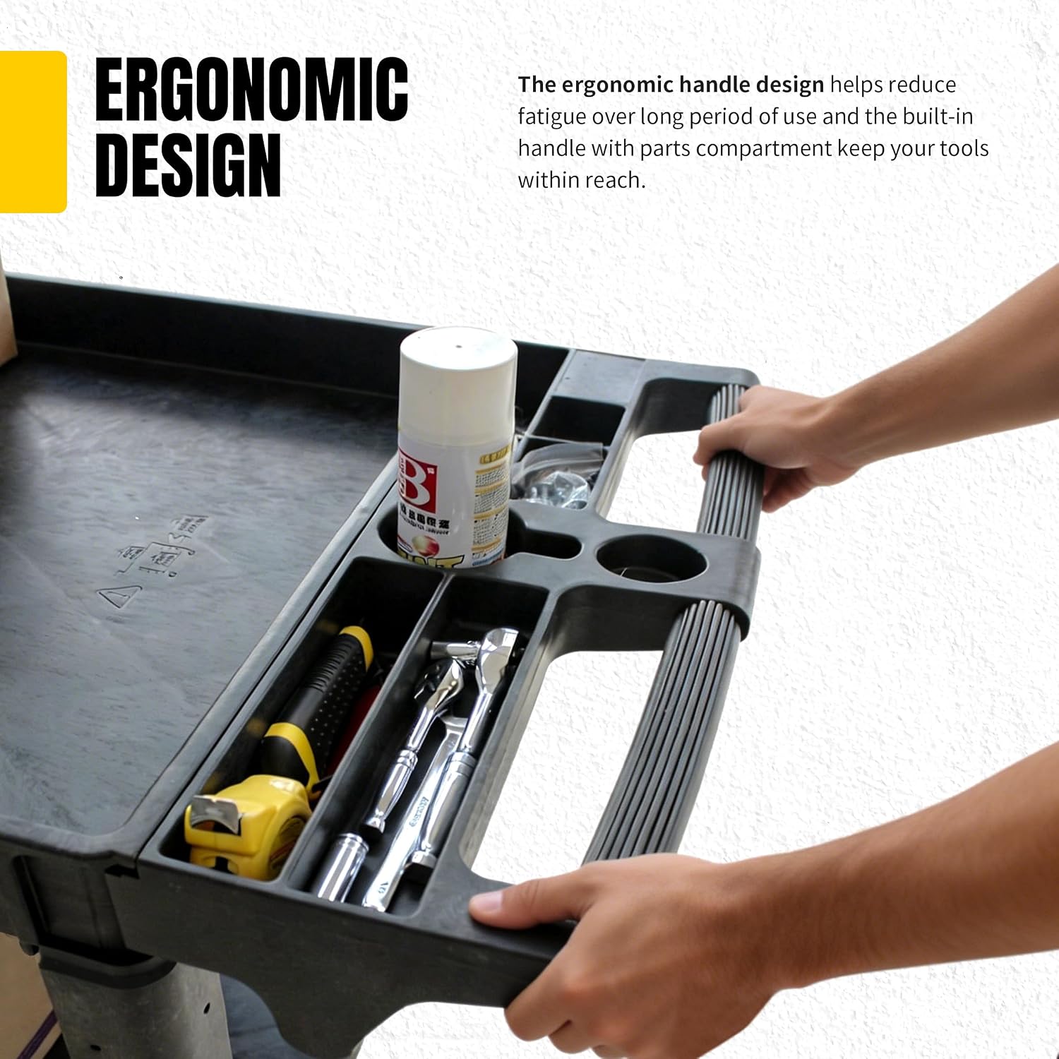 MaxWorks 2‑Tier Heavy‑Duty Utility Service Cart 500 lb Capacity 46' x 25.5' x 33.5' with 5' Swivel Casters and Polypropylene Shelves for Garage Workshop Warehouse Office (80858)