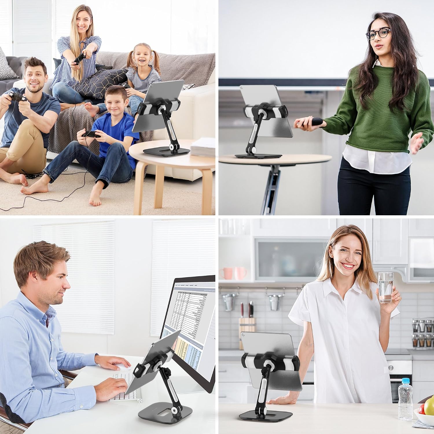 AboveTEK Tablet Stand Holder, Stylish Aluminum iPad Stands, Foldable 360° Swivel Table Stand Holder fits 4-11' Tablets/Smartphones for Kitchen Bedside Office POS Showroom Reception (Black) (Pack of 3)
