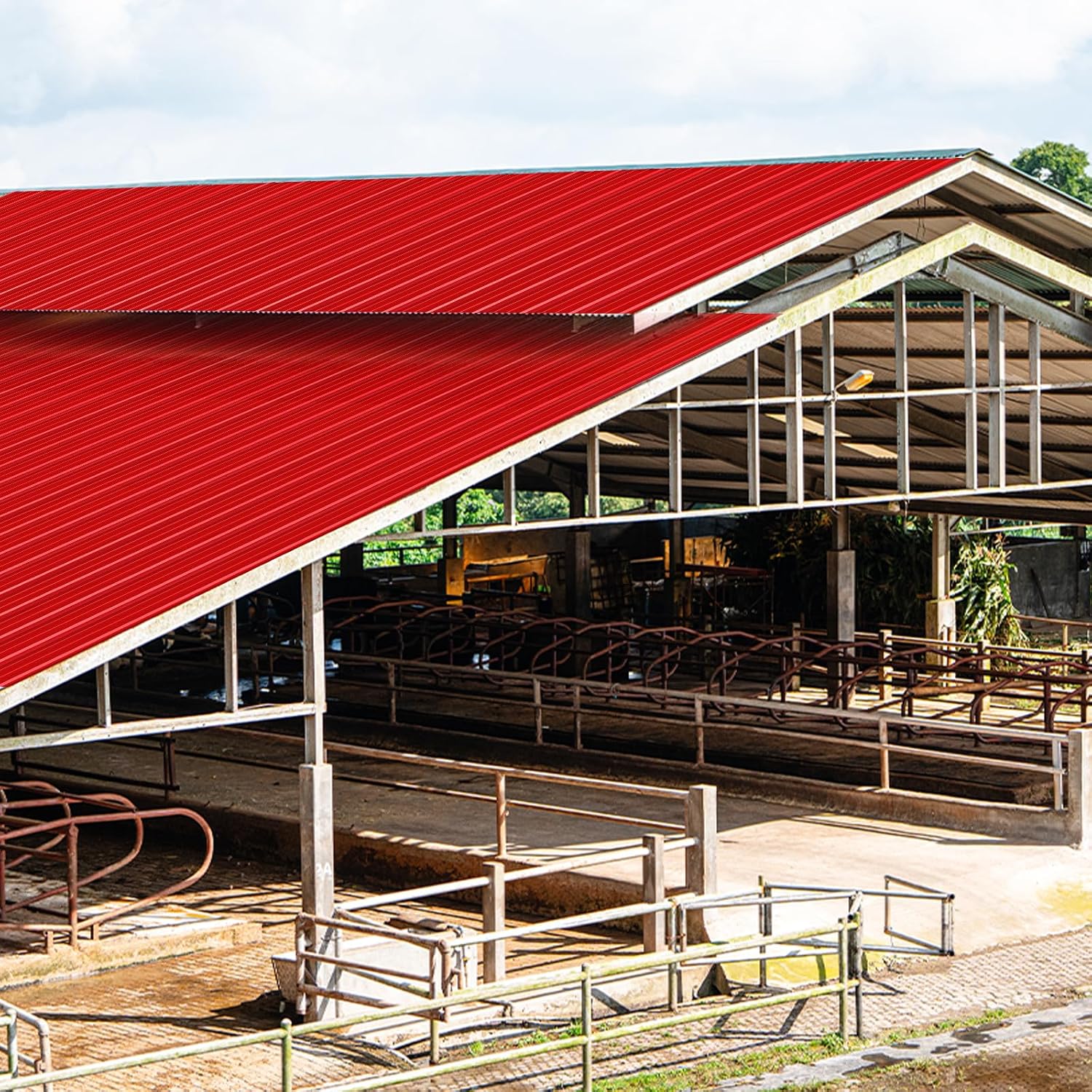 13 Pack PPGI Metal Roofing Panels, 66' x 36', 28 Gauge, 214 Sq. Ft. Coverage, Prepainted Galvanized Steel Sheets for Residential, Commercial, Pergolas, Gazebos, Fencing, and Patio Roofs（Red）