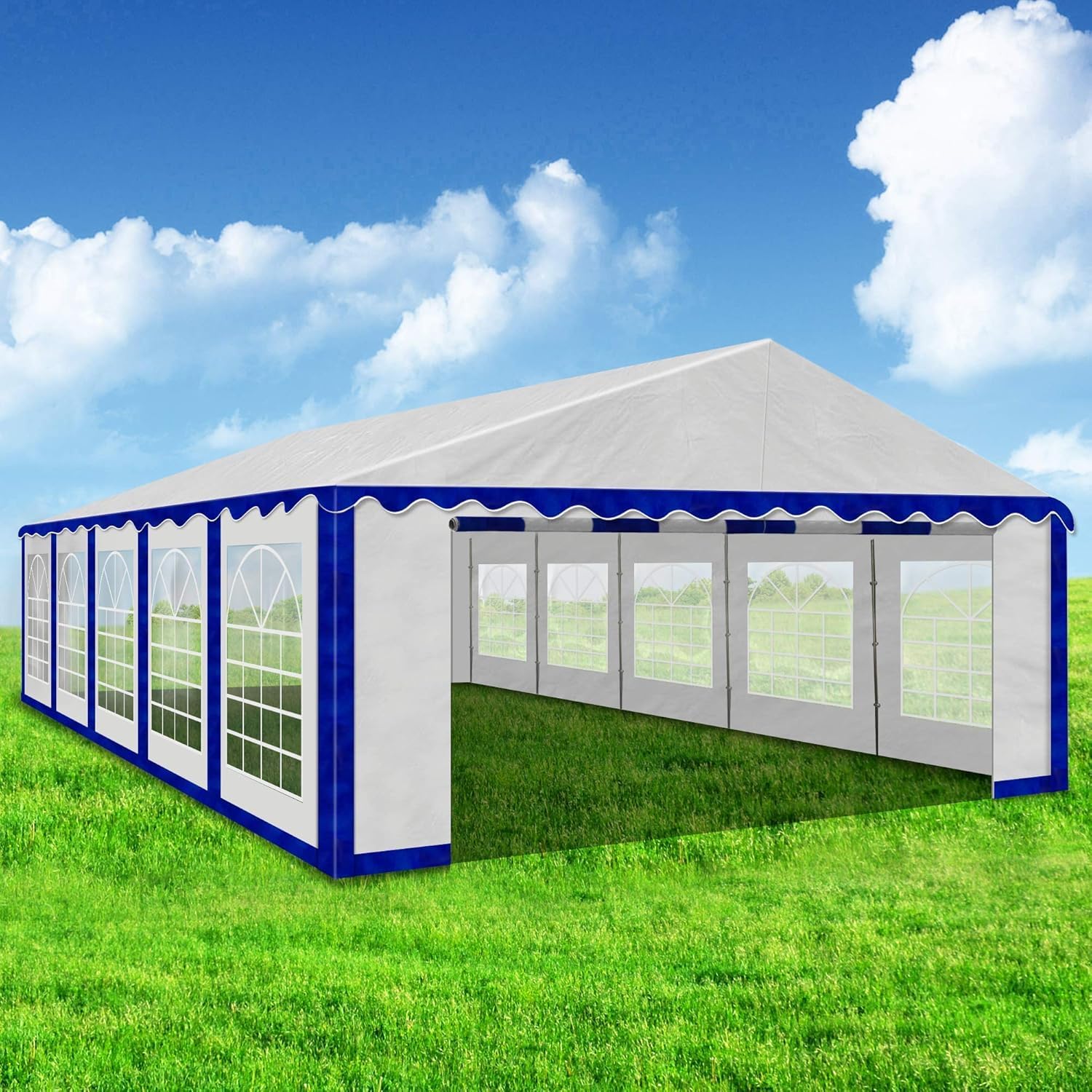 AMERICAN PHOENIX Party Tent 16x32 ft Heavy Duty Canopy Shelter for Wedding Event Fair with Roof Removable Sidewalls and Windows White (16x32 - PE/w Blue)