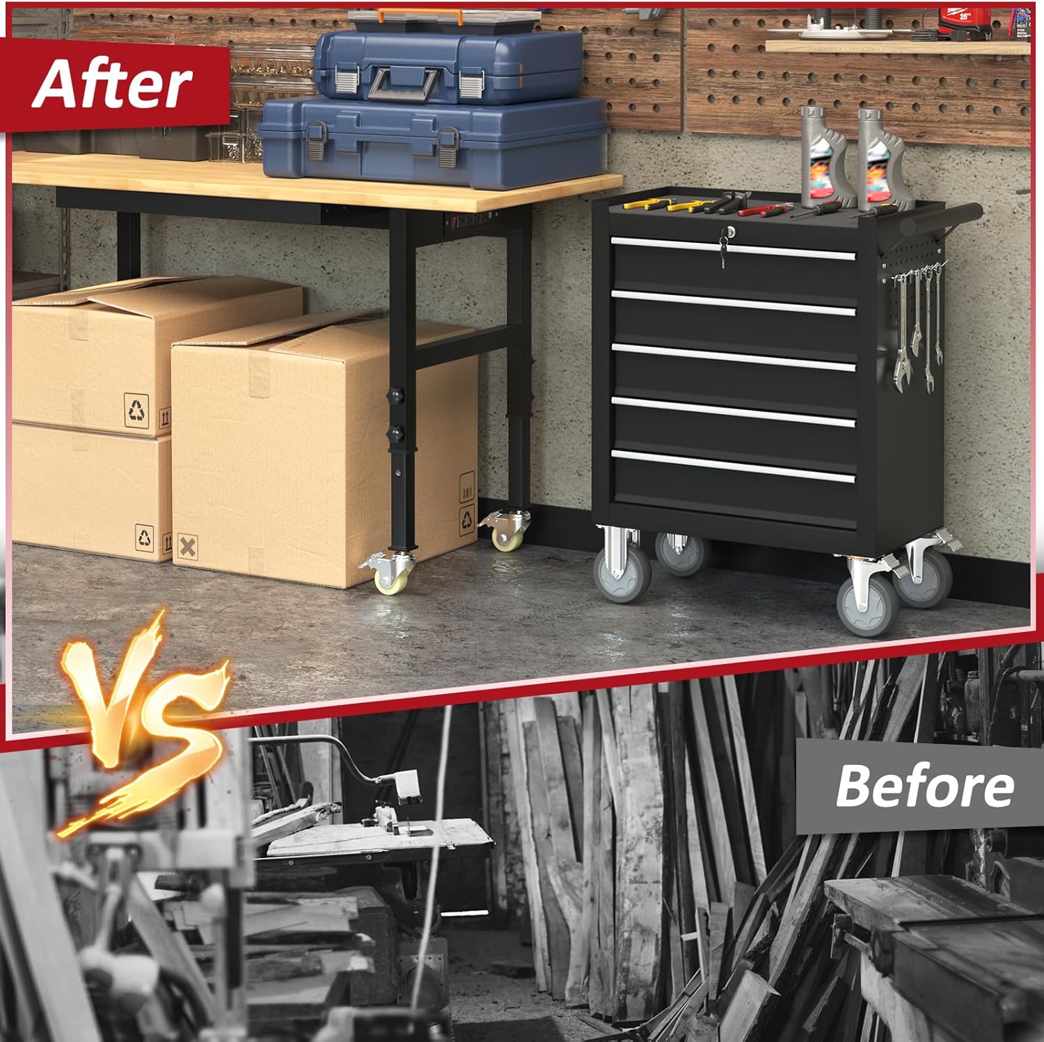 5 Drawers Rolling Tool Chest with Wheels, Portable Rolling Tool Boxes with Wheels, Tool Box Storage Cabinet with Locking System for Garage (Blue, 5 Drawers)