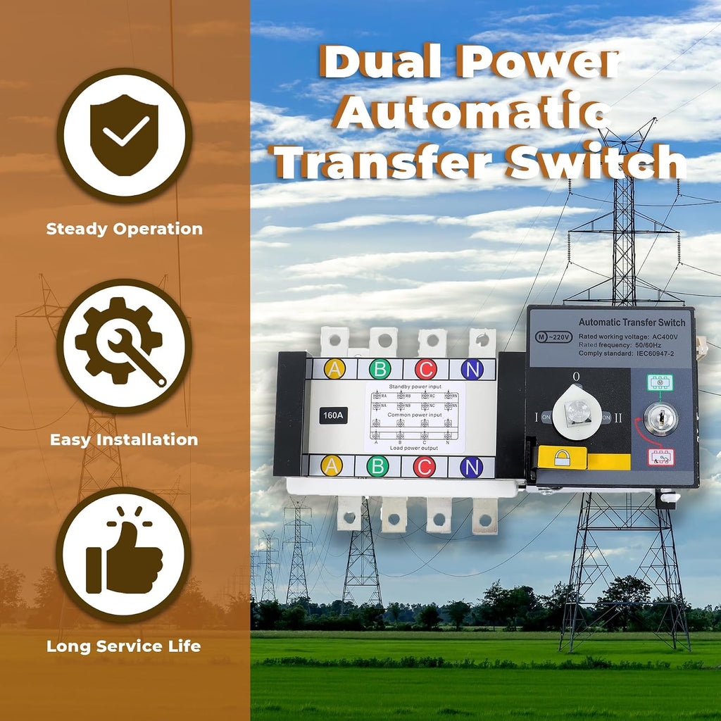 kimllier Dual Power Automatic Transfer Switch 4P ATS 160A 220V Automatic Transfer AC Generator