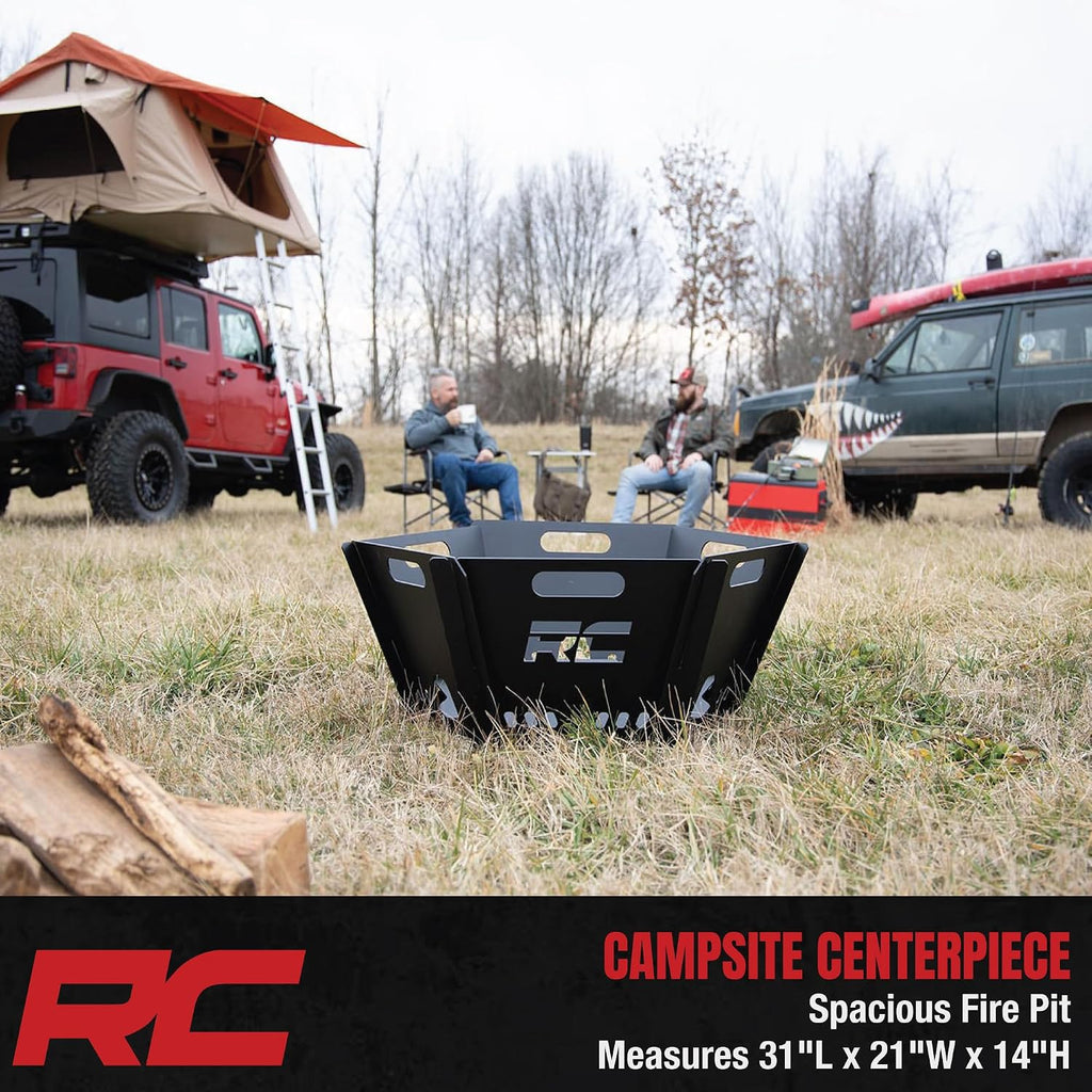 Rough Country Portable Fire Pit for Camping with Carry Bag - Heavy-Duty Steel, Quick Tool-Free Setup, Outdoor Collapsible Fire Pit for Overland, Tailgating & Backyard Use