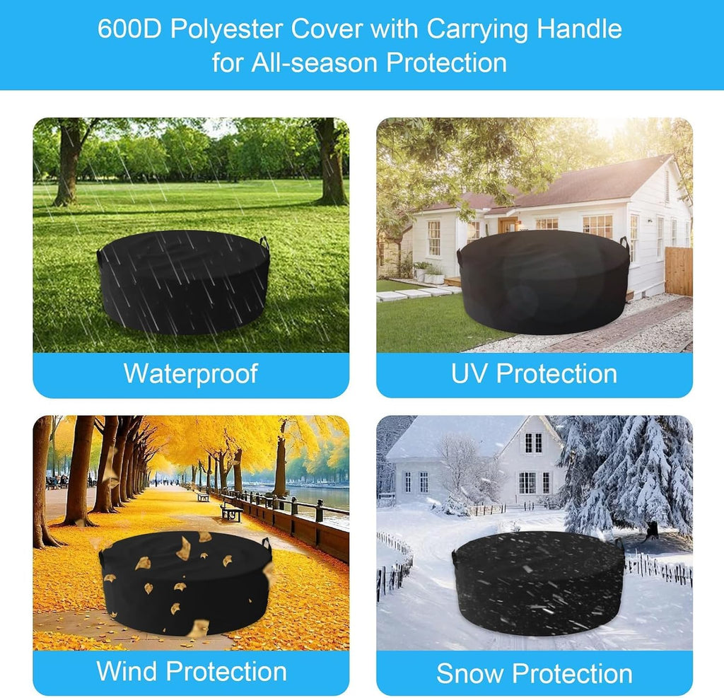 LS'BABQ 45' Fire Pit Surround Tabletop with Waterproof Cover for Solo Stove Yukon & Bonfire, Round Outdoor Fire Pit Table for Most Wood-Burning Stoves Under 28.5' Dia for Camping, Powder-Coated Steel