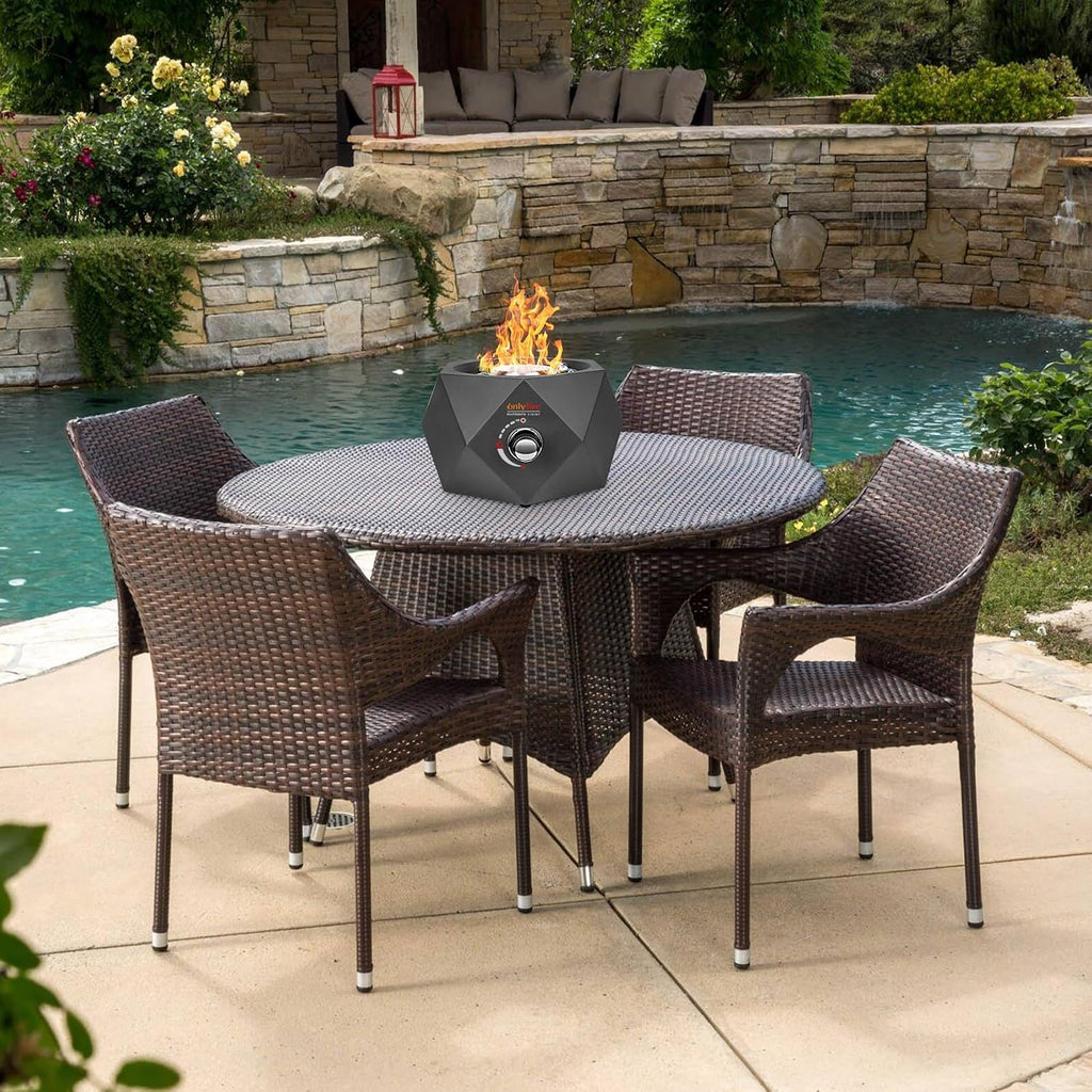 14' Modern Tabletop Gas Fire Pit, Portable Firepit Works with 1lb Propane Gas for Patio Backyard Porch Camping RV Tailgating, Side-Mounted, FP004