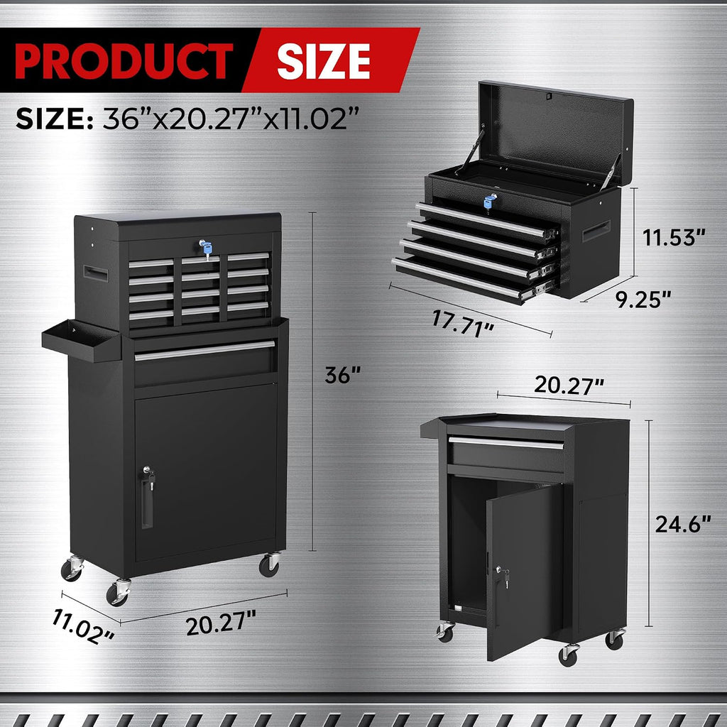 INTERGREAT Rolling Tool Chest with Wheels and 5 Drawers, Detachable Tool Cabinet with Lock for Garage, Locking Mechanic Tool Cart with Black Liner for Warehouse, Workshop, High Capacity