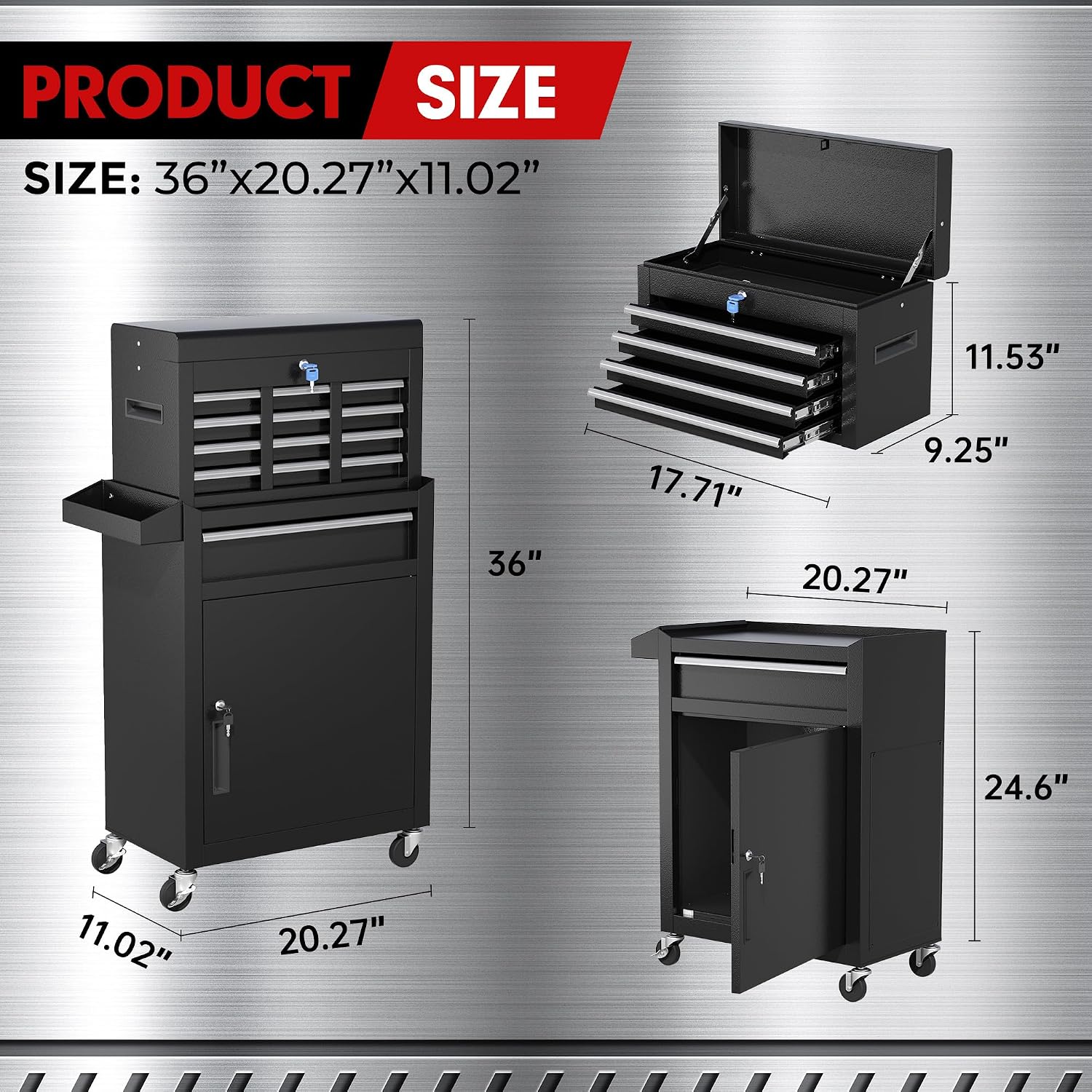 INTERGREAT Rolling Tool Chest with Wheels and 5 Drawers, Detachable Tool Cabinet with Lock for Garage, Locking Mechanic Tool Cart with Black Liner for Warehouse, Workshop, High Capacity