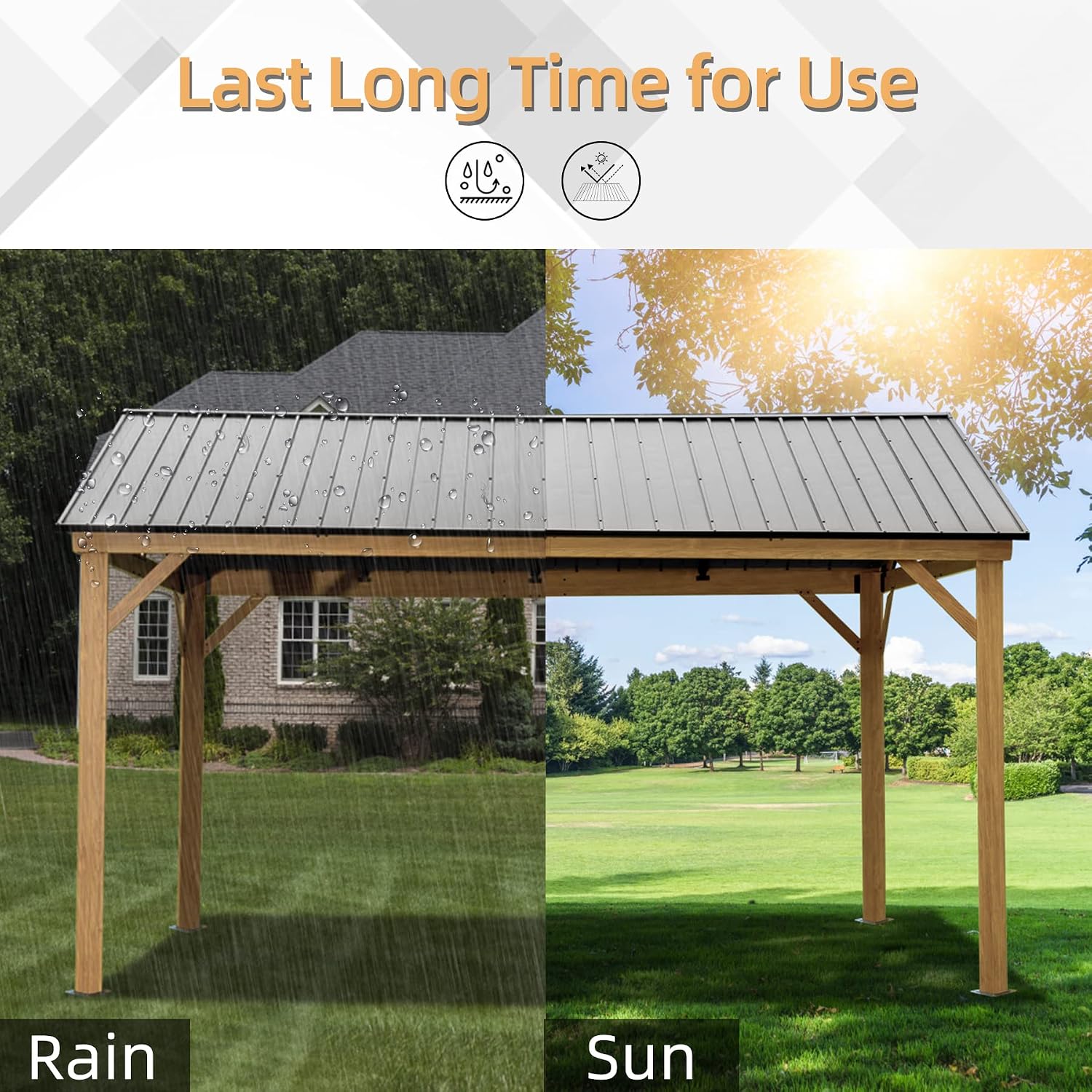 Domi 12'x14' Hardtop Gazebo Outdoor Aluminum Gazebo with Galvanized Steel Gable Roof for Lawn and Garden(Wood-Looking)