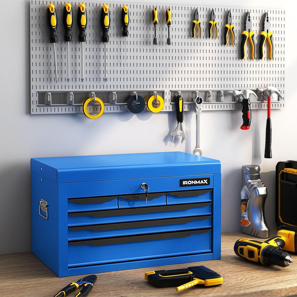 ERGOMASTER 24'' Steel Tool Box, Blue Metal Tool Box with 6 Drawers, Lockable Tool Chest Cabinet Storage Toolbox for Garage, Workshop