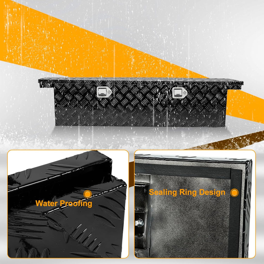 Crossover Tool Box Deep 14' H x 12' D x 60' L Waterproof Lockable Aluminum Black Truck Storage Box Compatible with Chevy Colorado,Ford Ranger,GMC Canyon（For Mid-Size Trucks