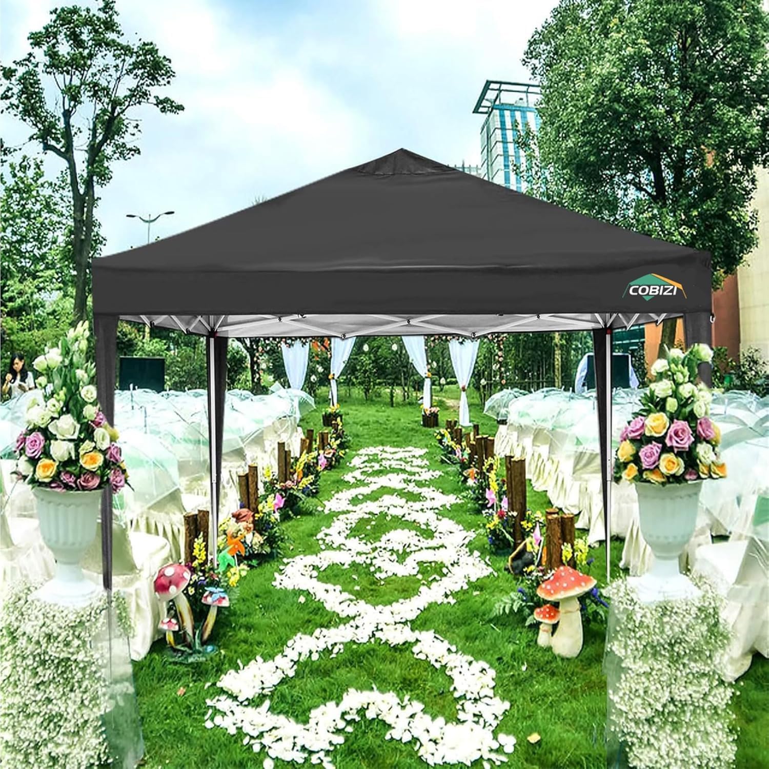 COBIZI 10x10 Pop up Canopy Tent Protable Canopy Tent with 4 Sidewalls Waterproof Commercial Instant Shelter for Parties, Wedding, Courtyard with Carry Bag(10x10FT with 4 Sides, Black)