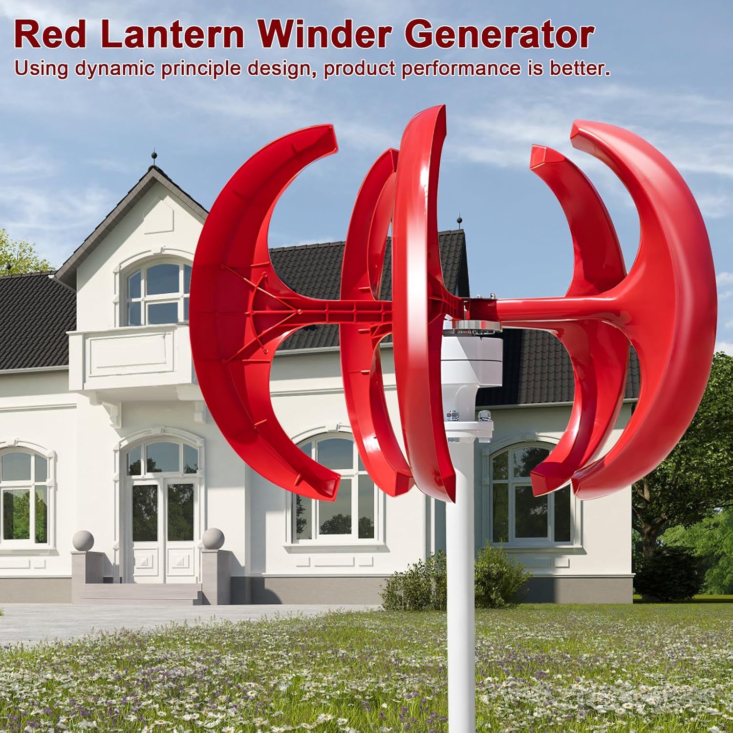 1000W Wind Turbines | 2V/24V Wind Turbines Generator | 5-Blade Lantern Wind Generator | Electromagnetic Electricity Producer Equipment Red | for Home Hybrids Streetlight Use,Electricity Equipment