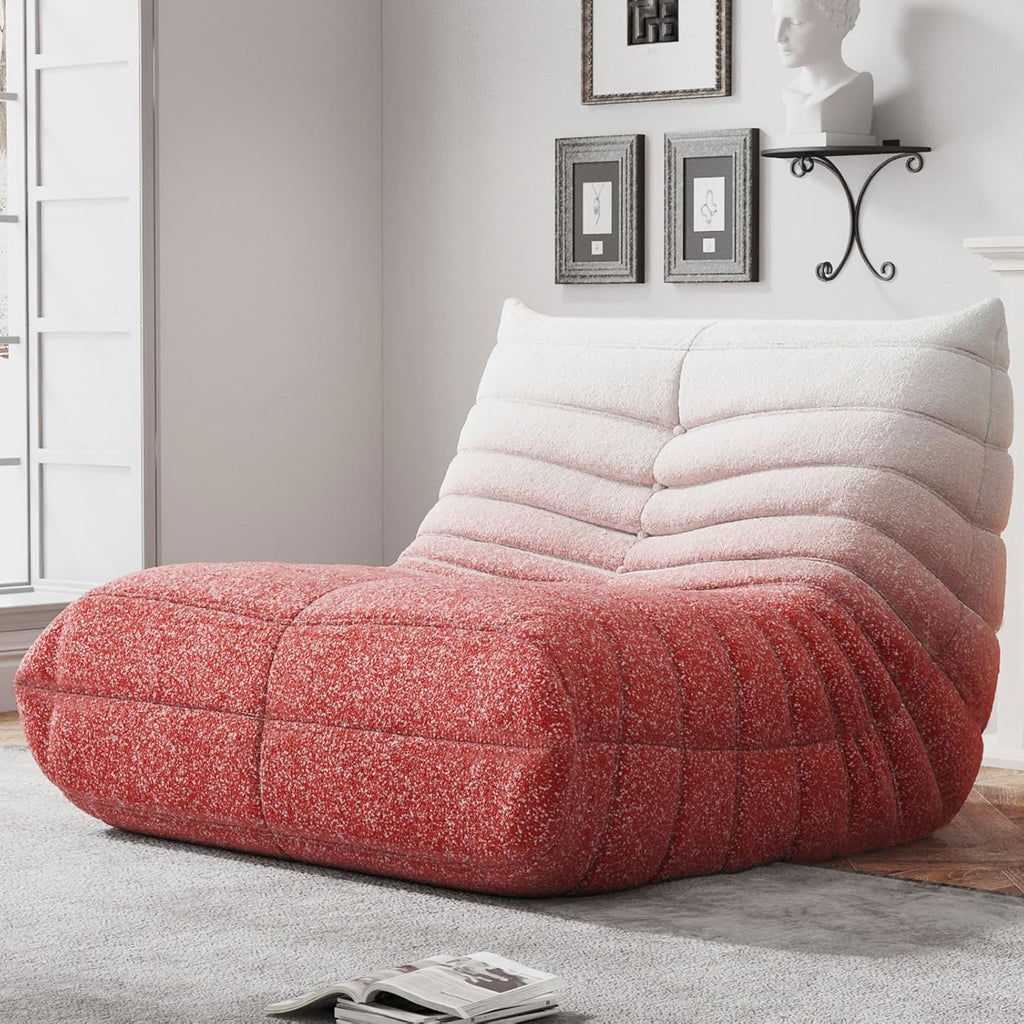 WHGBJA Memory Foam Bean Bag Chair for Adults, Teddy Material Beanbag Sofa with Filler, Cozy Floor Lounge Seat for Living Room, Bedroom, Dorm, Office (Pink White)