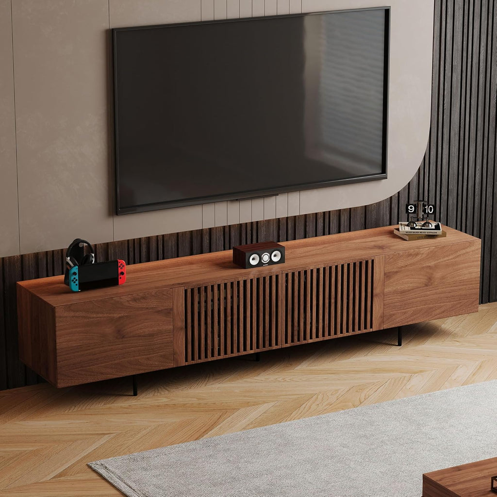 94.48' Mid-Century Modern TV Stand, Walnut Media Console with 4 Storage Cabinets, Entertainment Center for TVs up to 100 Inches, Ideal for Living Room or Bedroom